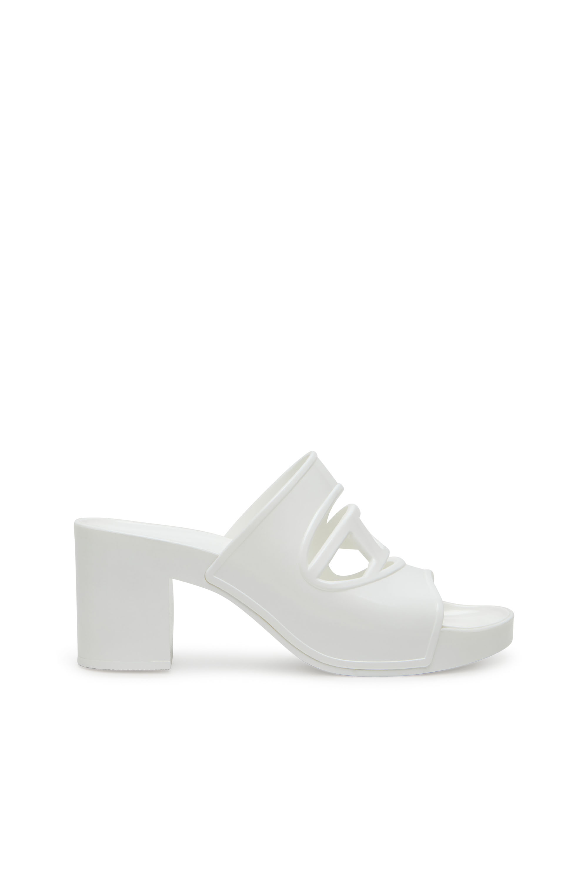 Diesel - SA-BONNIE, Woman's Heeled rubber slides with cut-out logo in White - 1