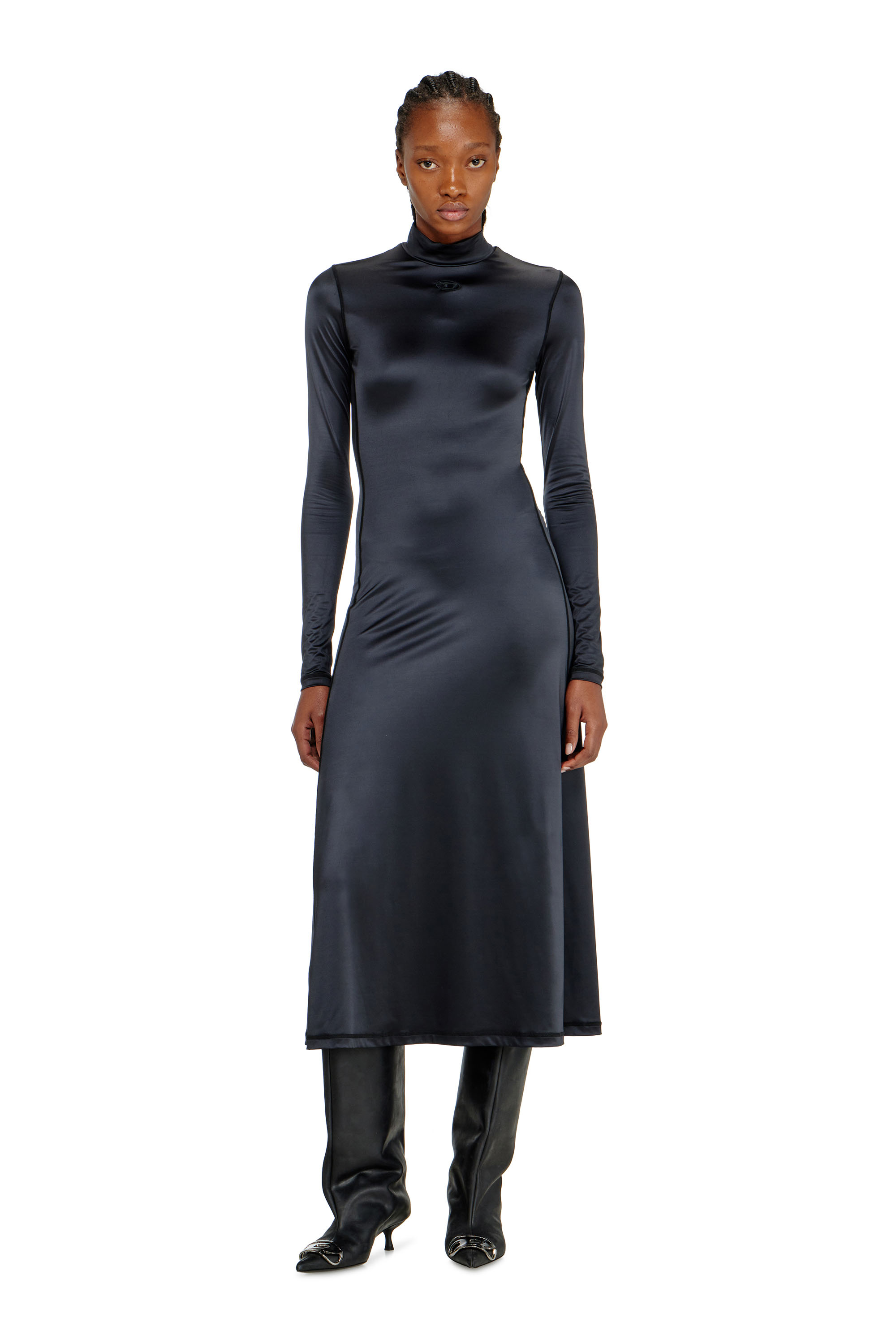 Diesel - D-UNGO, Woman's Fluid midi dress with turtle neck in Black - 3