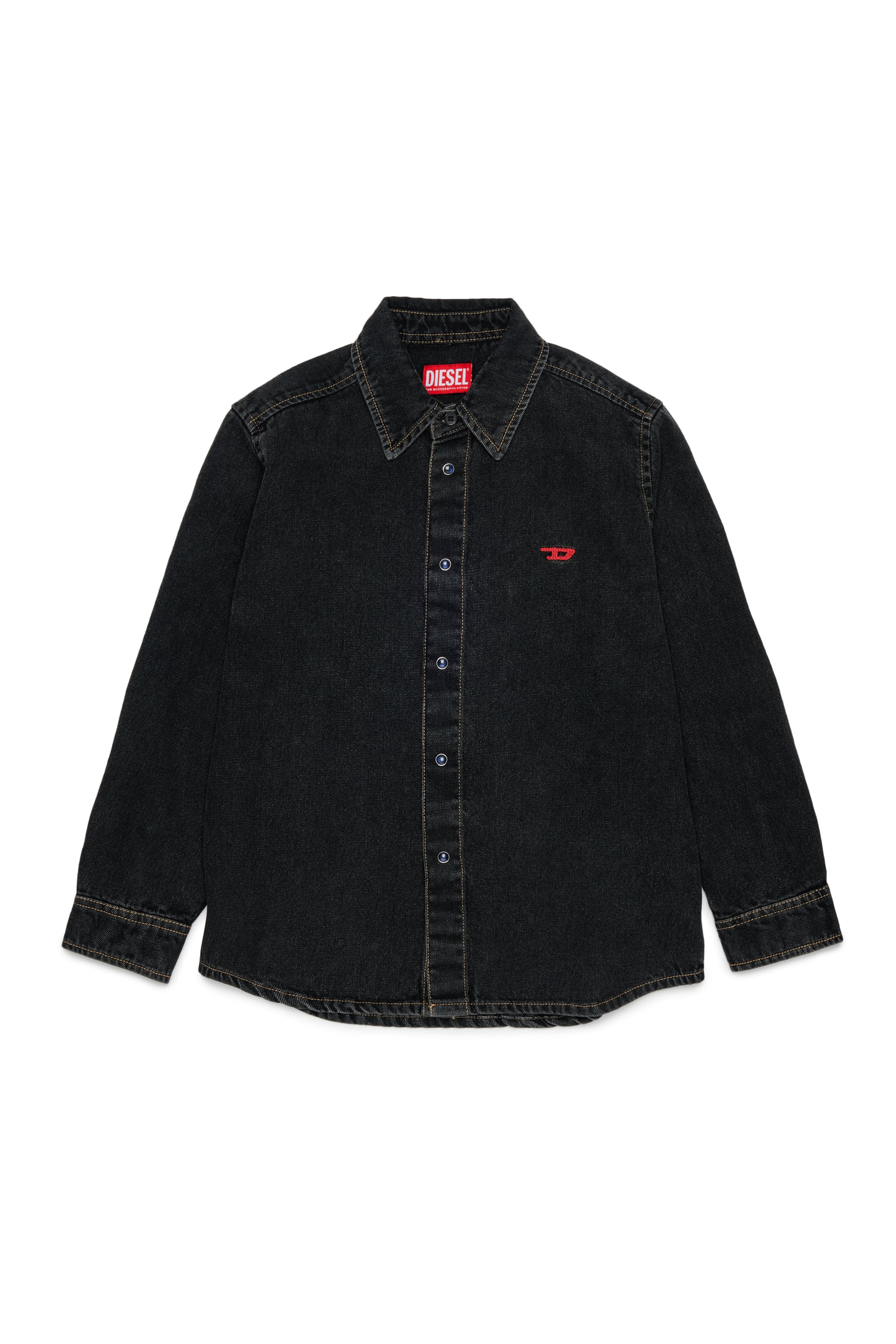 Diesel - CSIMPLY-OVER, Man's Denim shirt with D logo embroidery in Black/Dark grey - 1