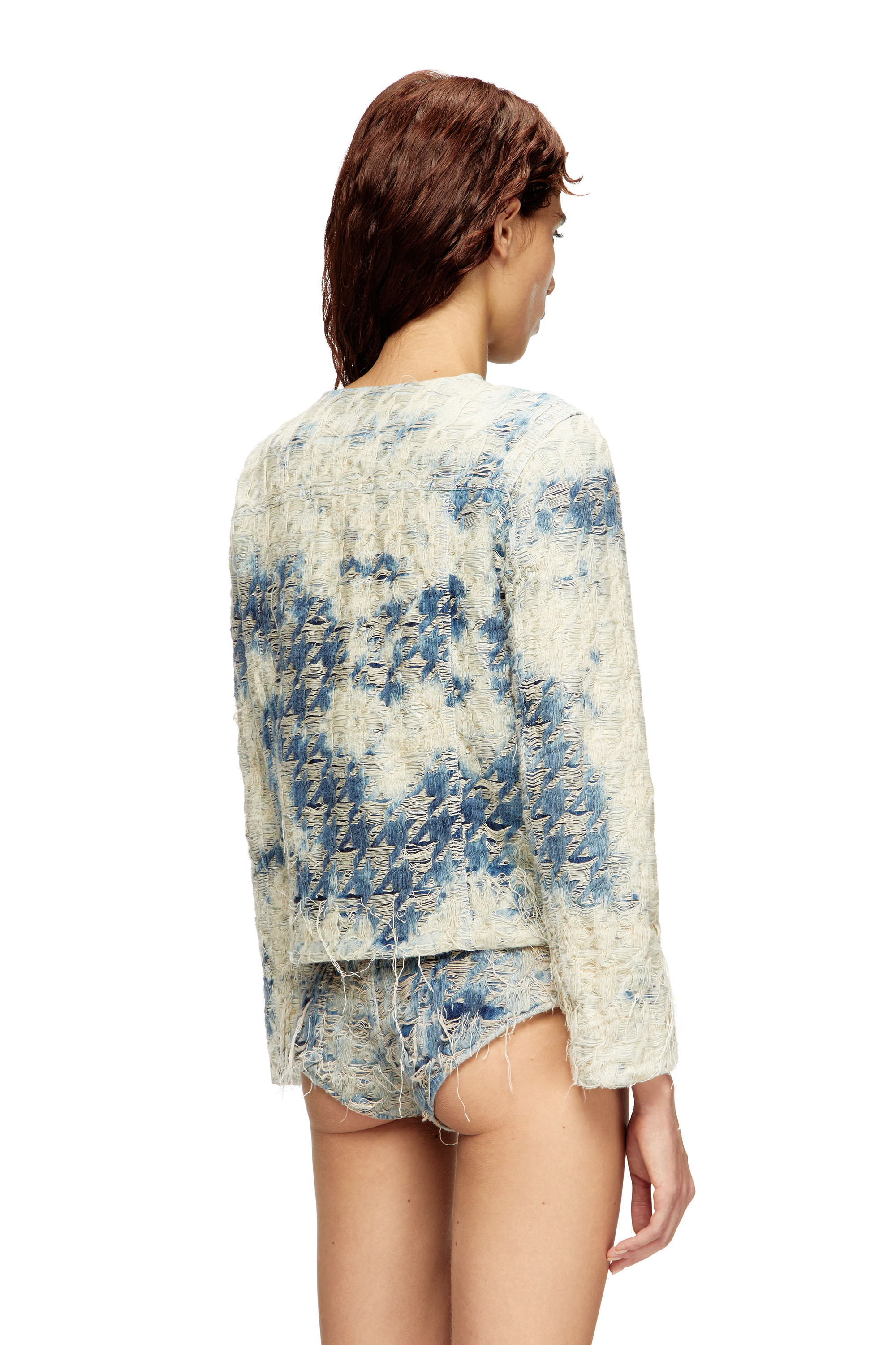 Diesel - DE-GRAFY-FSH, Woman's Jacket in houndstooth-weave denim in Blue/White - 4