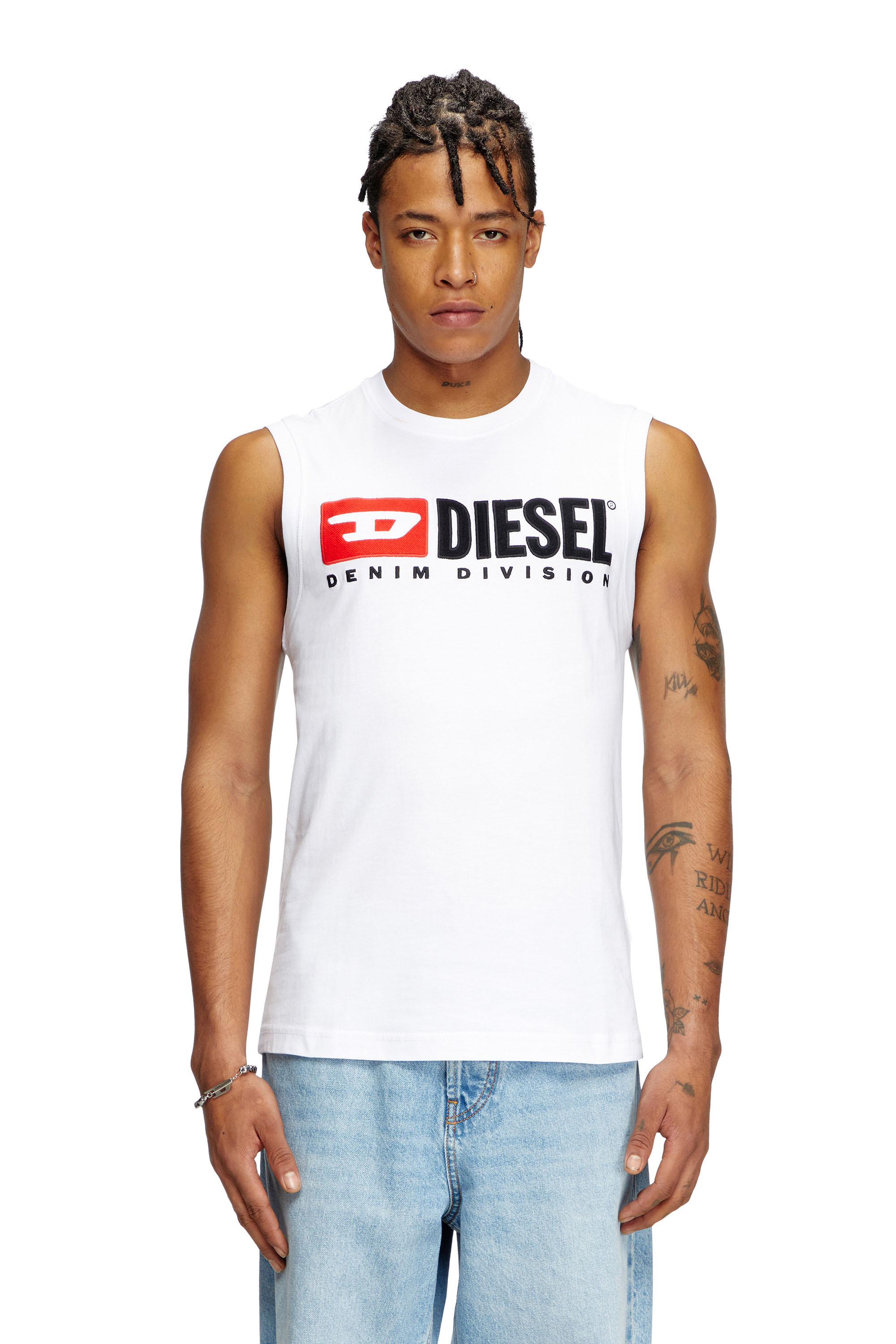 T-ISCO-DIV, White Diesel - T-ISCO-DIV, Man's Tank top with chest logo print in White - 3