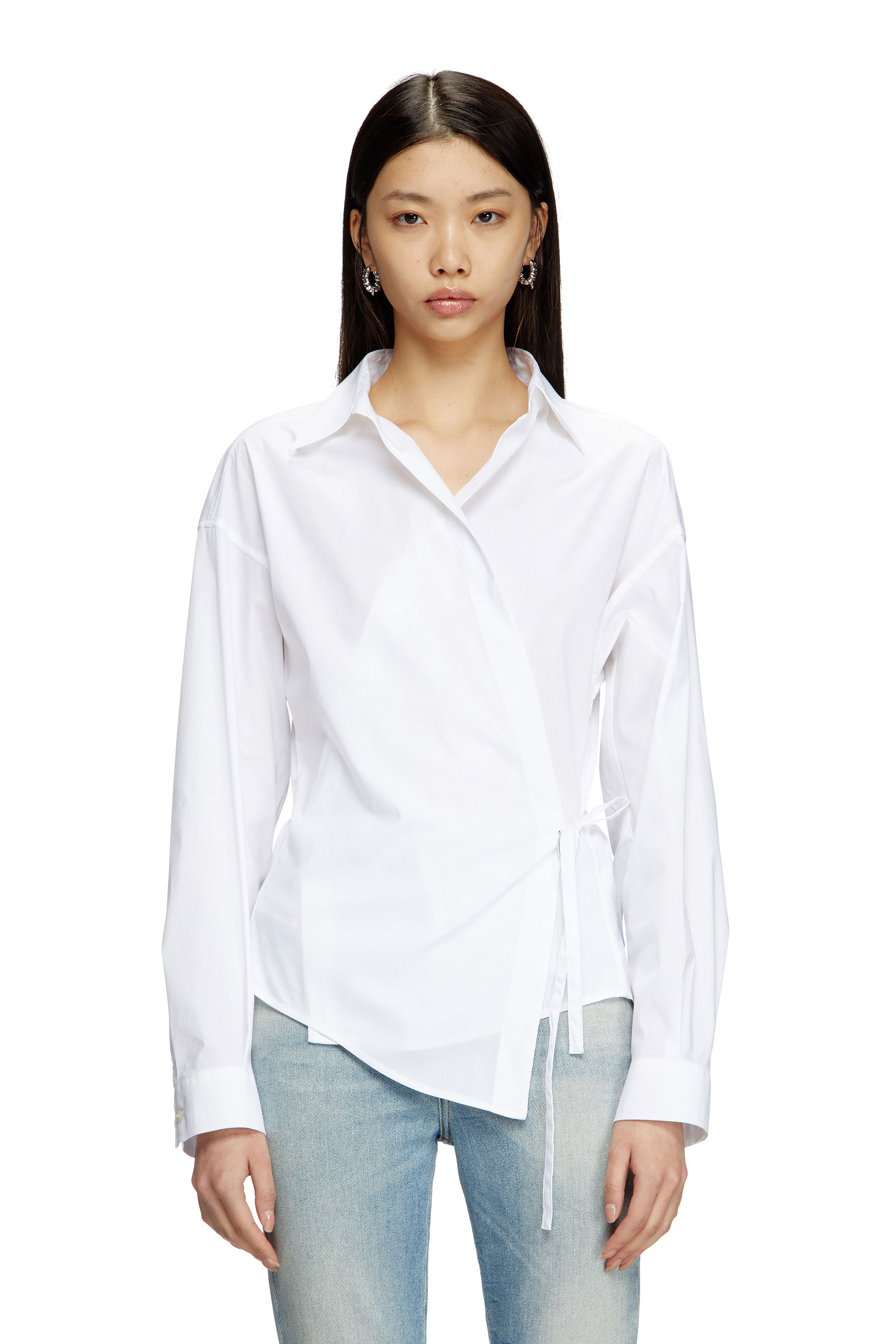 C-DELPHI, White Diesel - C-DELPHI, Woman's Wrap shirt with logo charm in White - 3