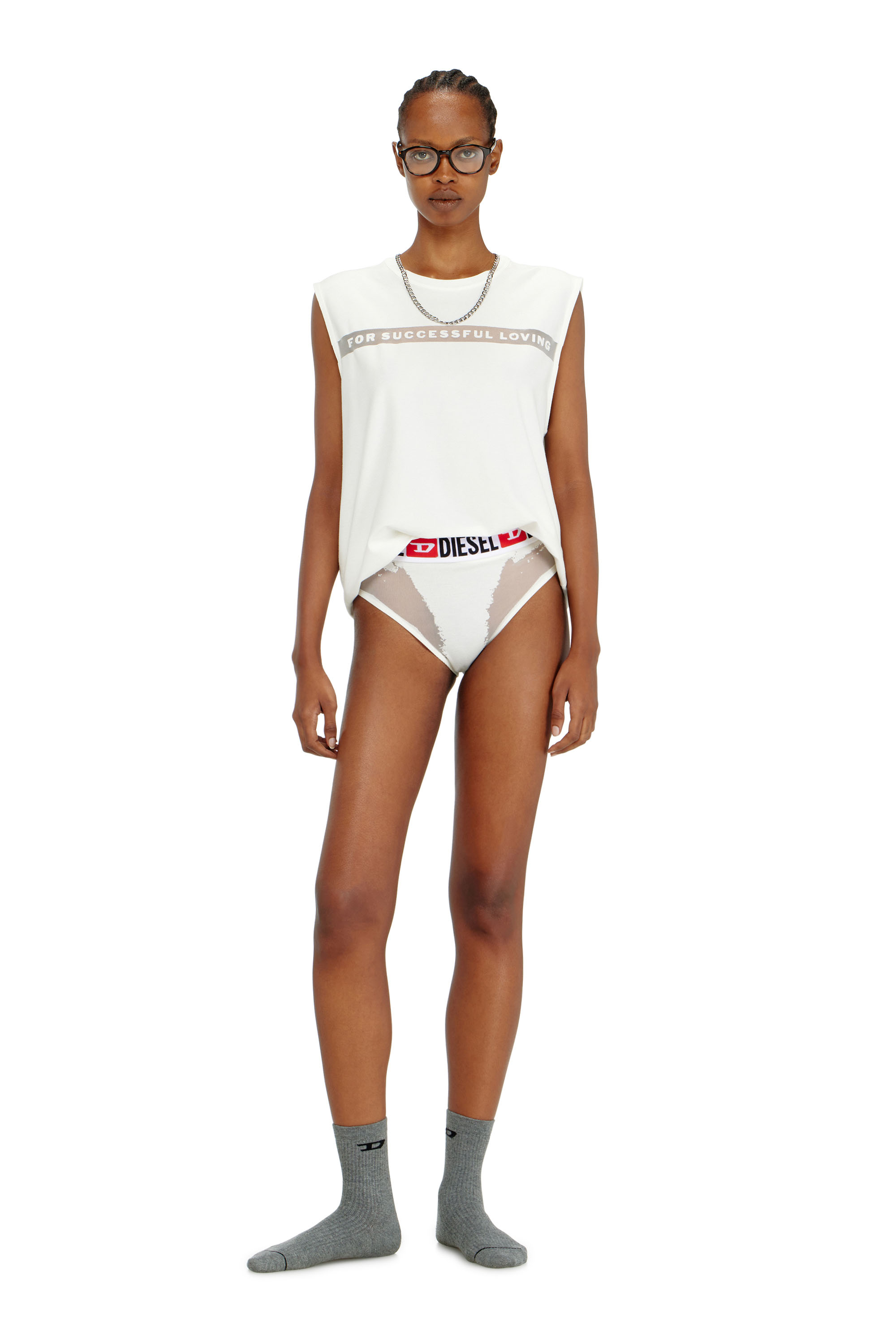 Diesel - PR-SAM-D-CORE, Woman's Briefs with sheer devor&eacute; effect in White - 1