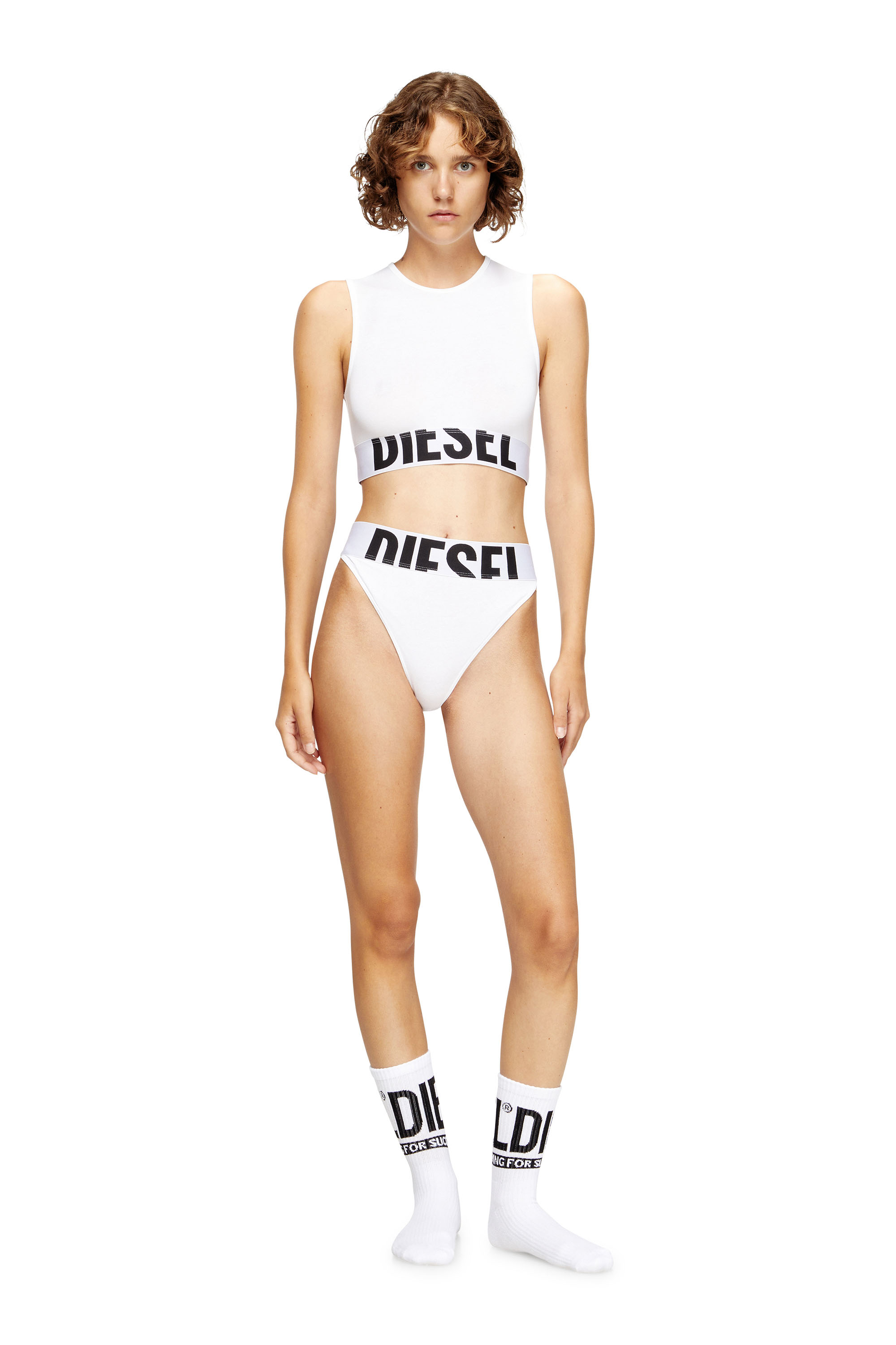 Diesel - ADA-D-POP, Woman's Cropped tank top with cut-off logo in White - 3