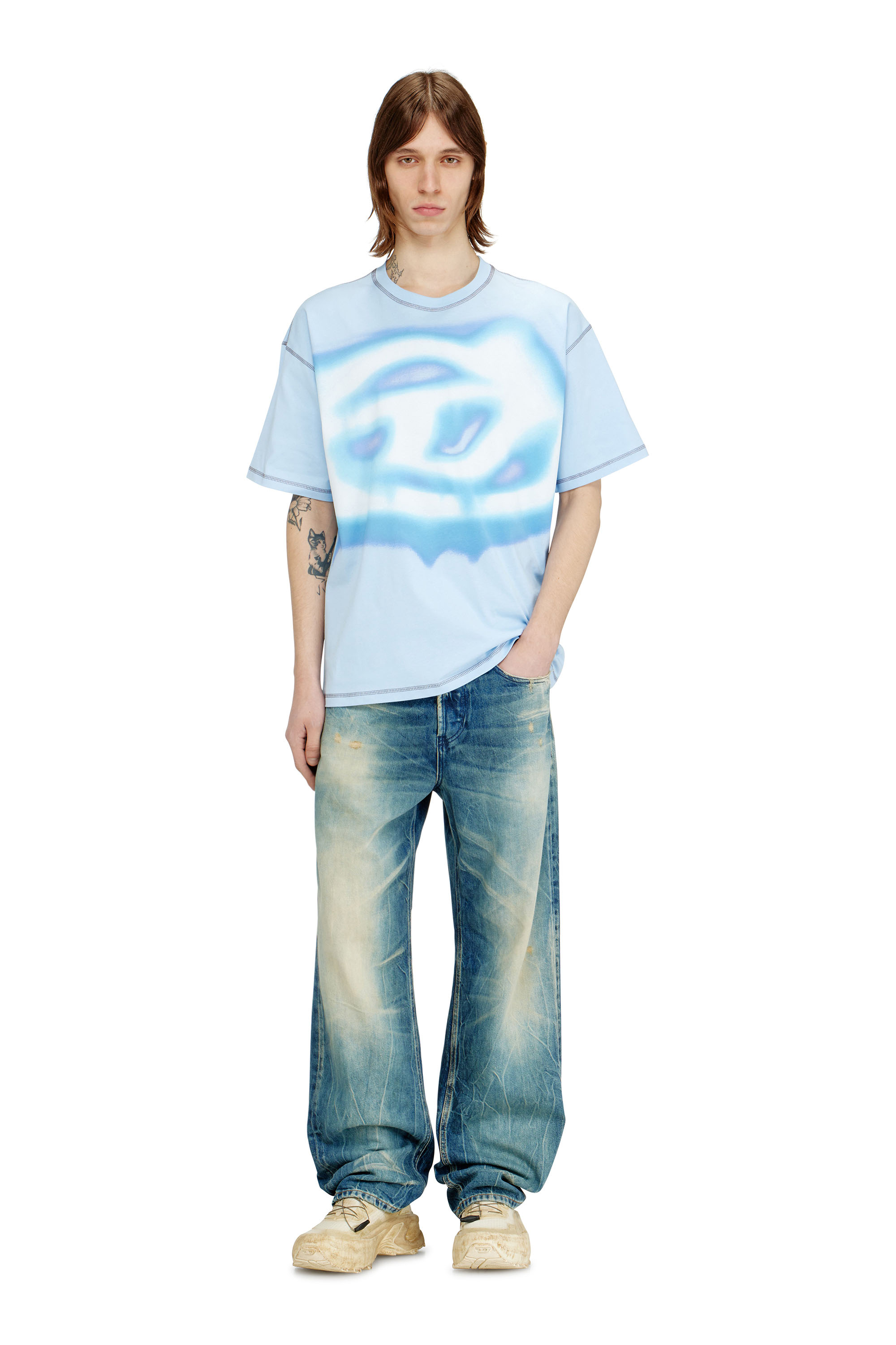 Diesel - T-BOXT-V11, Man's Relaxed T-shirt with water-effect print in Light Blue - 1
