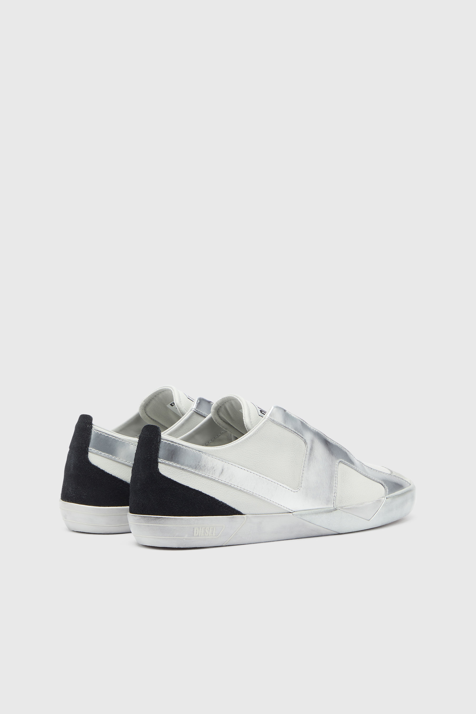 Diesel - S-SLANTE-D LOW, Man's S-Slante-D - Distressed sneakers in leather and suede in White/Silver - 3