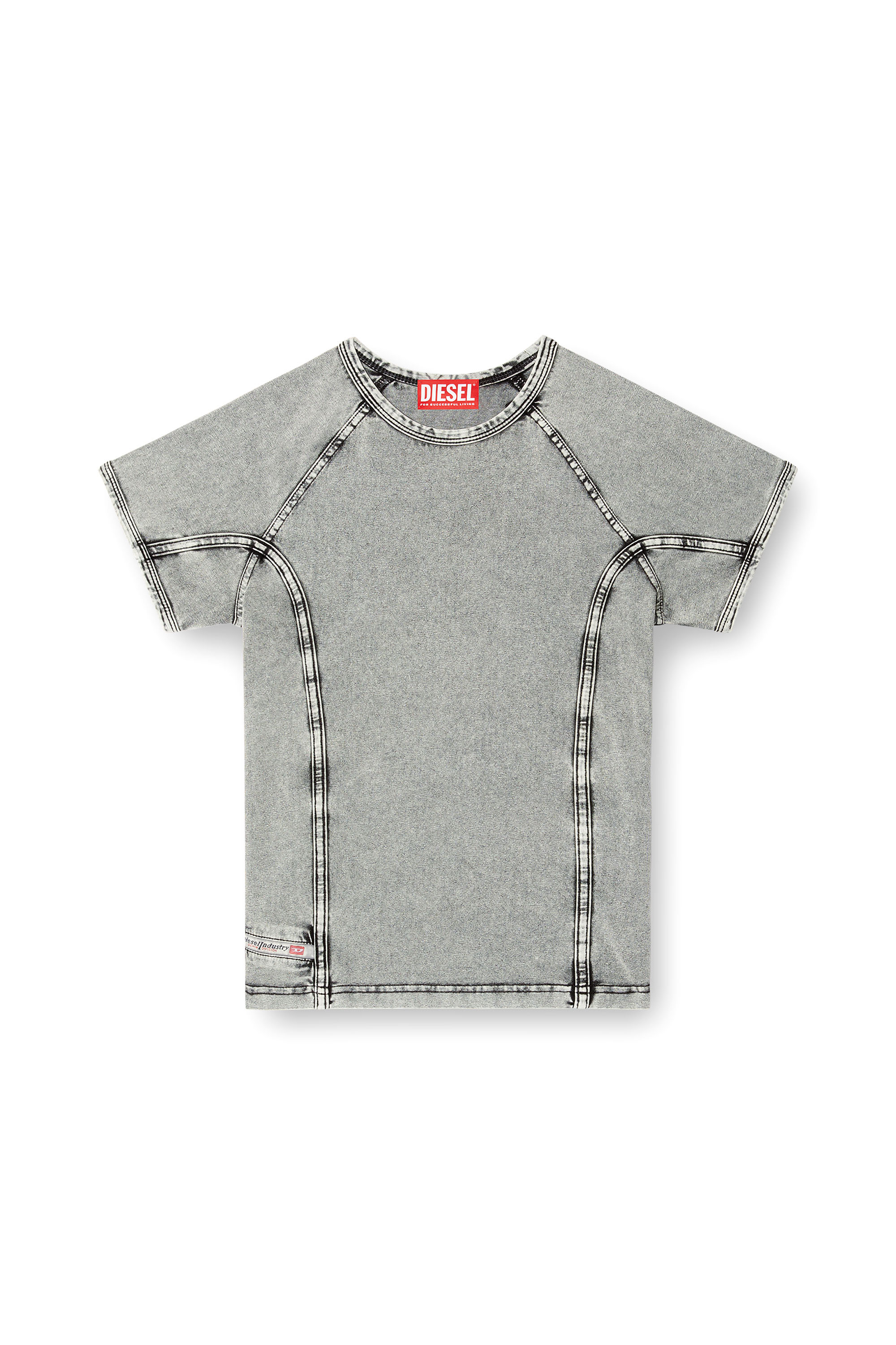 Diesel - T-LYNNE, Woman's Denim-effect top in stretch jersey in Grey - 2