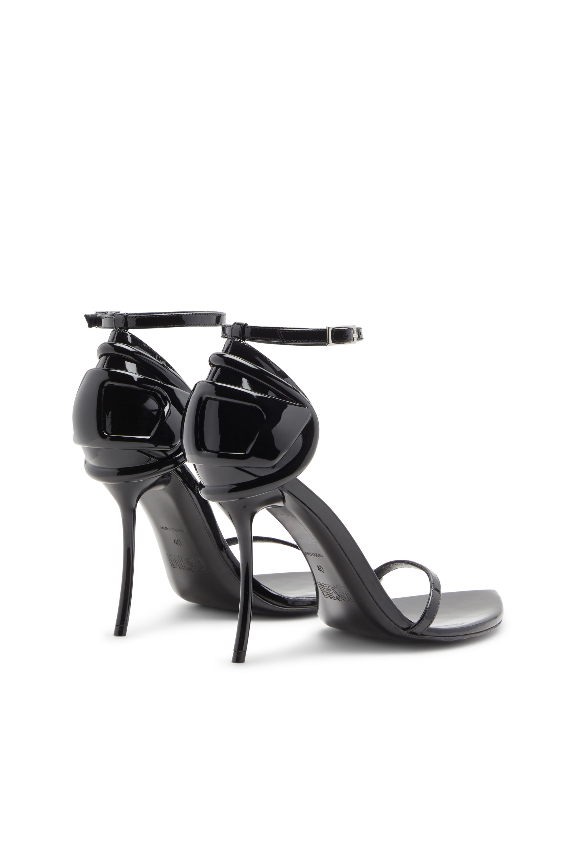 Diesel - D-TEN&HALF SANDAL, Woman's D-Ten&Half-Stiletto sandals in patent leather and satin in Black - 3