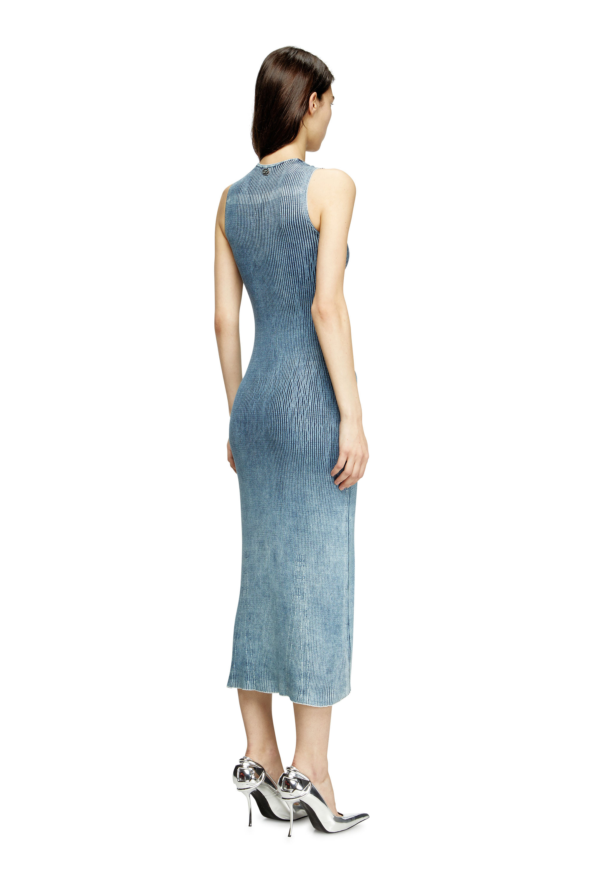 M-MILONG, Light Blue Diesel - M-MILONG, Woman's Denim-yarn midi dress with shiny effect in Light Blue - 4