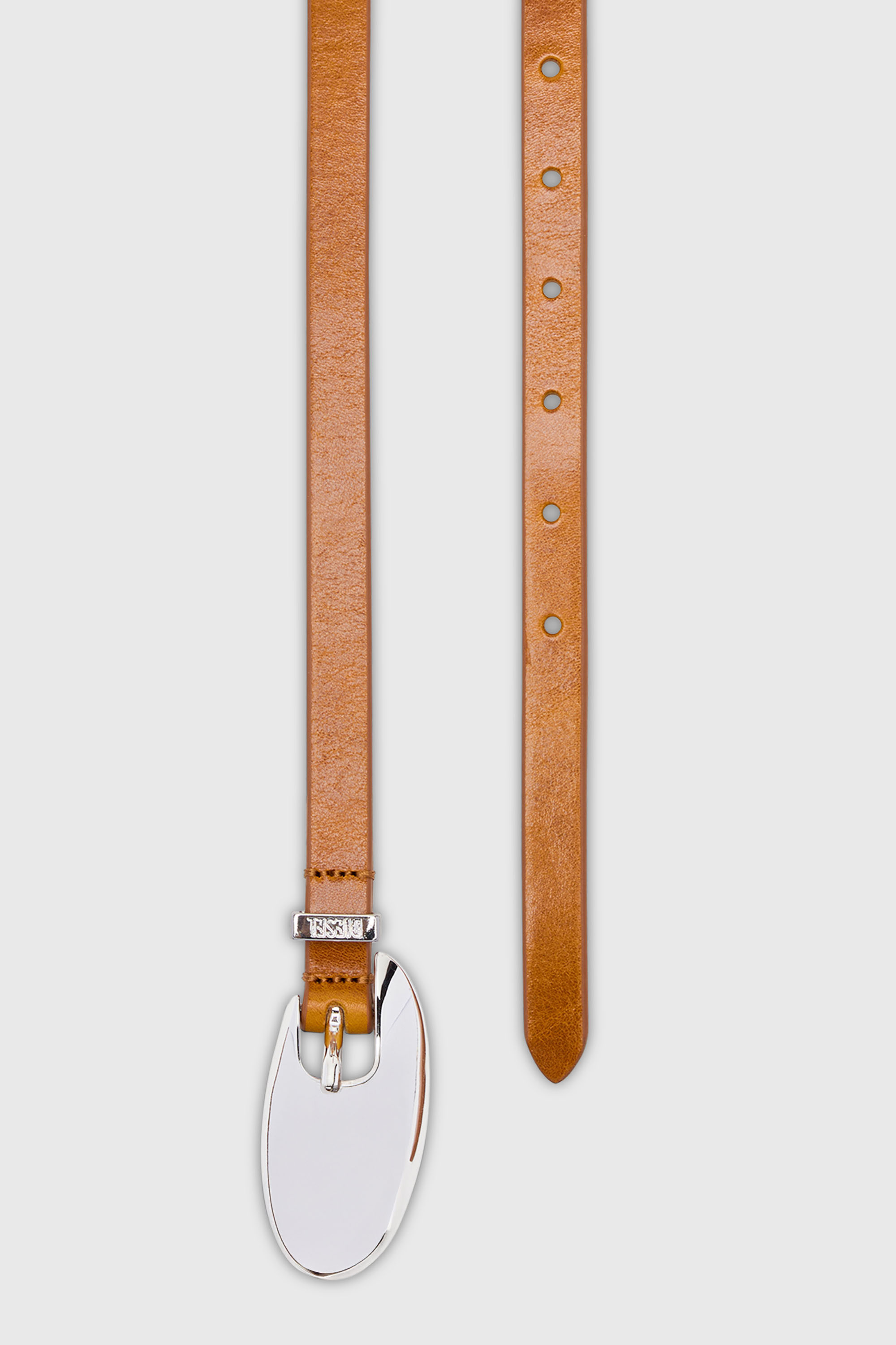 Diesel - B-ROP 15, Woman's 1.5cm slim leather belt with sculptural buckle in Light Brown - 3