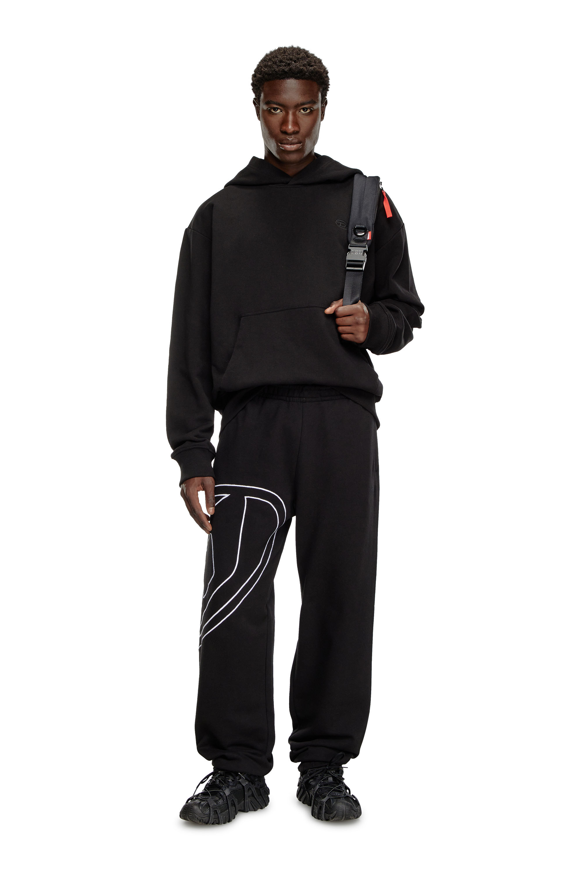P-MARKY-MEGOVAL-D, Black Diesel - P-MARKY-MEGOVAL-D, Man's Track pants with mega oval D in Black - 1