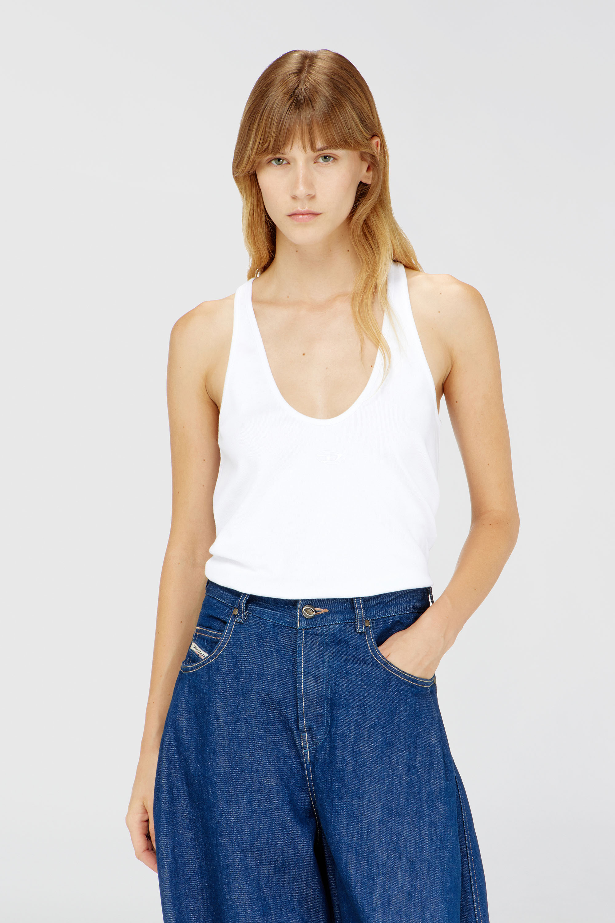 Diesel - T-IPSYA-LKDS, Woman's Ribbed tank top with Oval D in White - 3