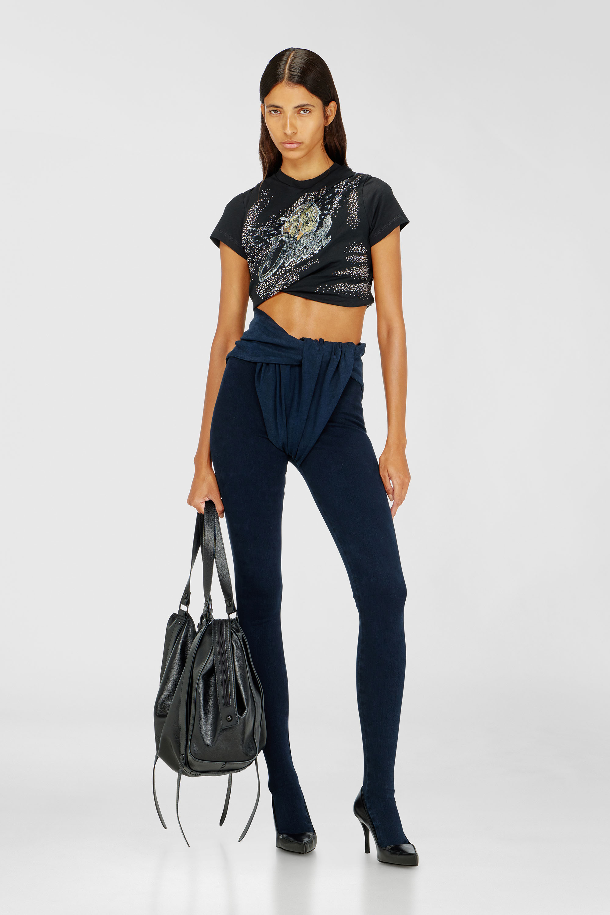Diesel - T-WINCY, Woman's Rucked-up T-shirt in double-layer jersey in null - 1