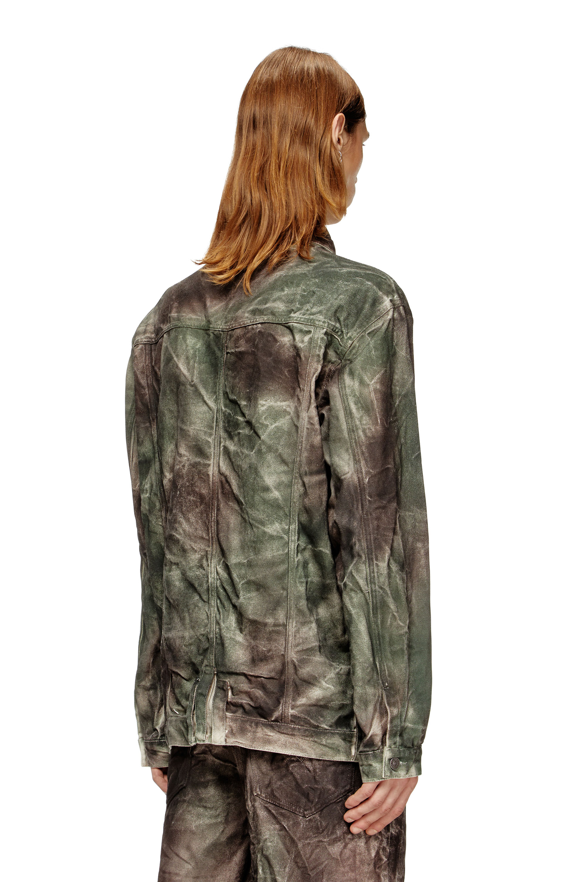 Diesel - J-THUG-JKT, Unisex's Trucker jacket in crinkled camo canvas in Brown/Green - 4