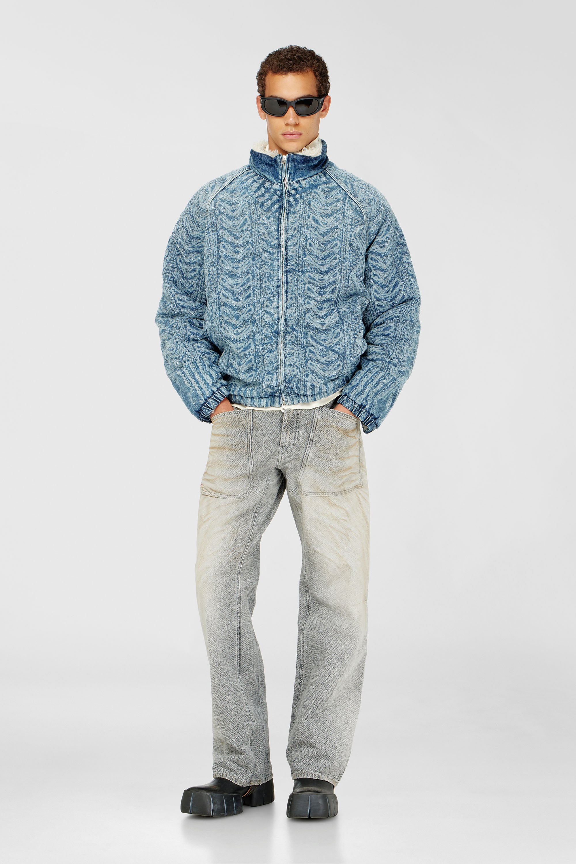 Jacket in cable-knit-effect denim