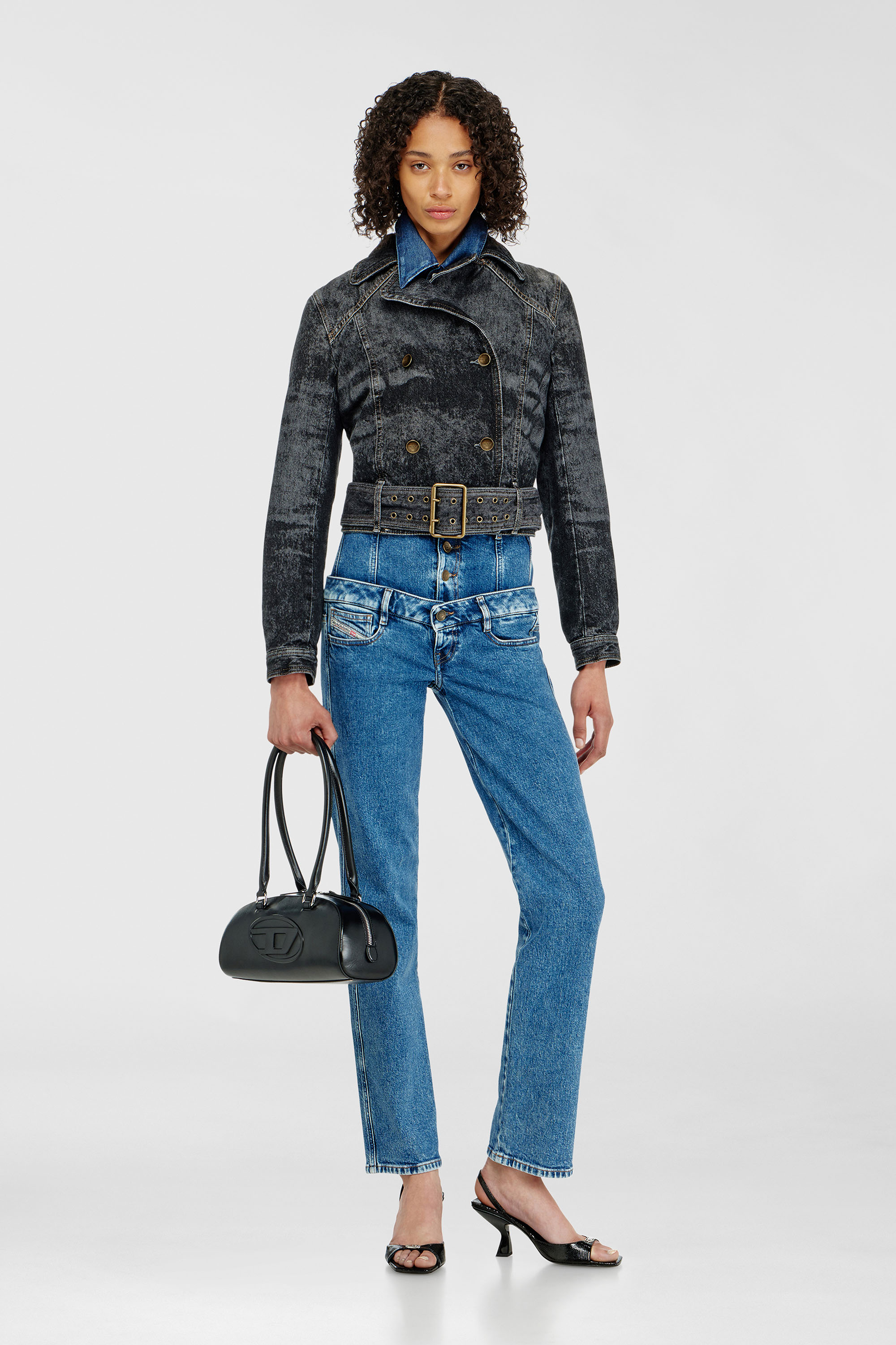 Diesel - DE-LEGEND-S, Woman's Cropped denim jacket with belt in Black - 2