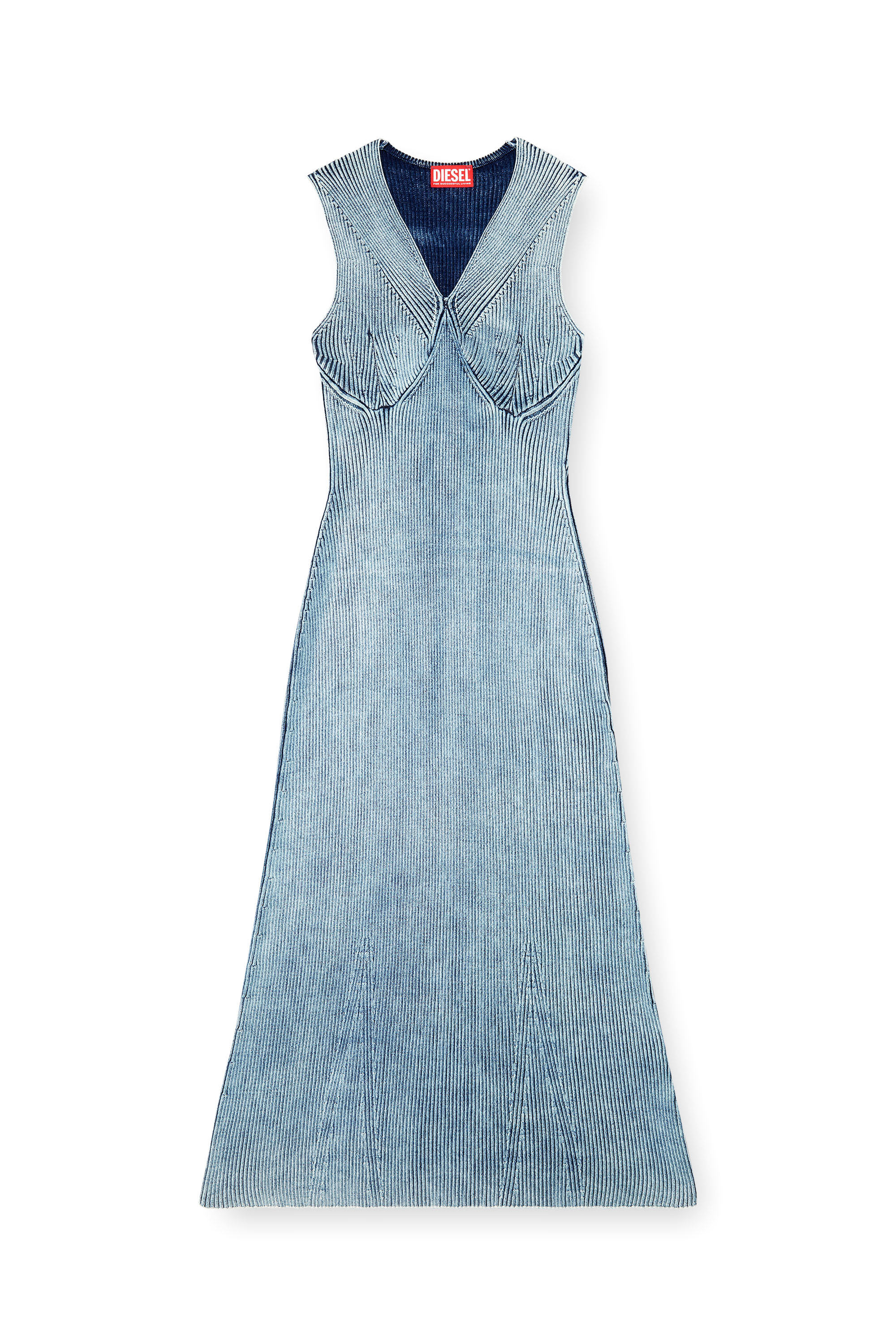 M-MILONG, Light Blue Diesel - M-MILONG, Woman's Denim-yarn midi dress with shiny effect in Light Blue - 2