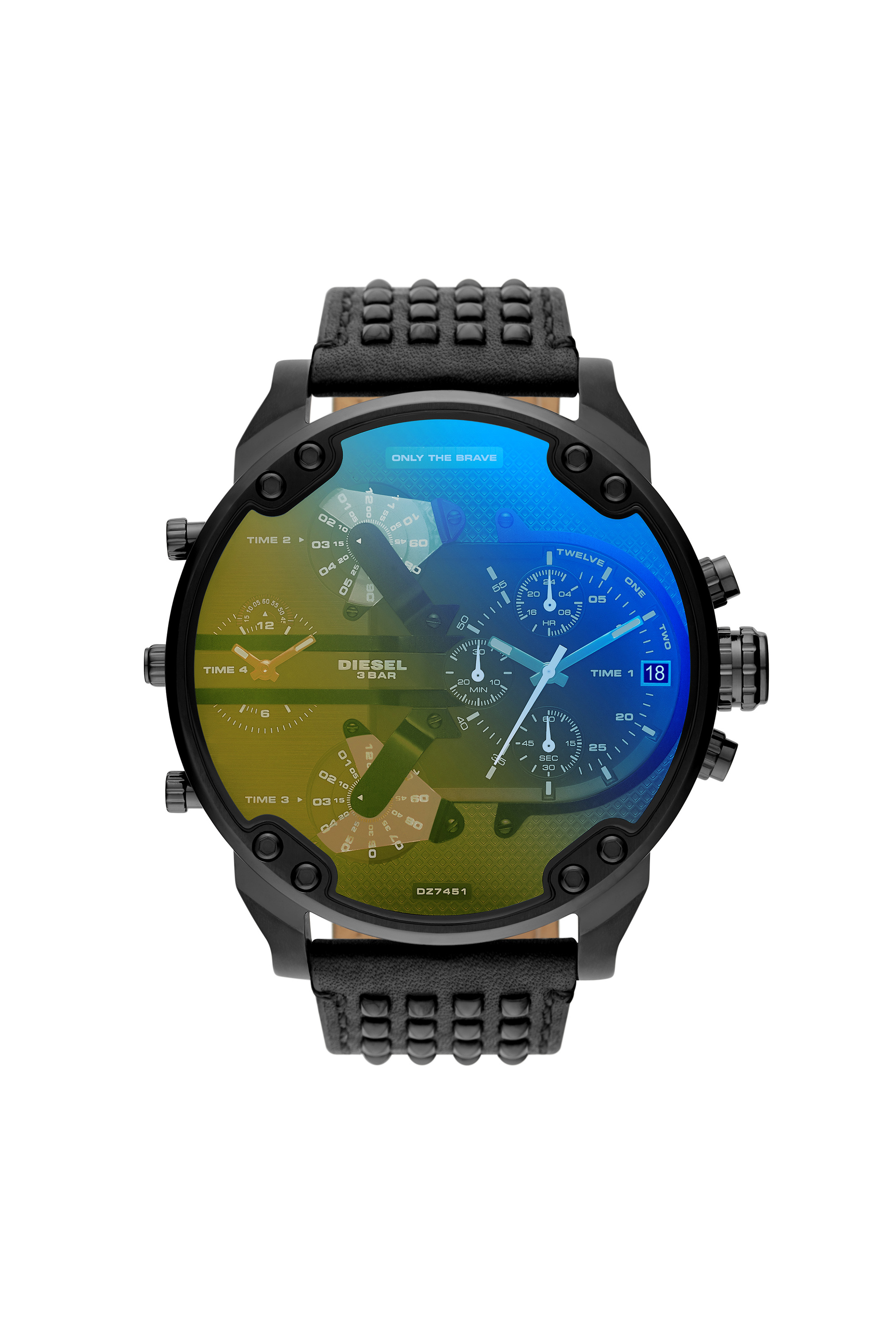 Diesel - DZ7451, Man's Mr. Daddy chronograph black leather watch in Black - 1