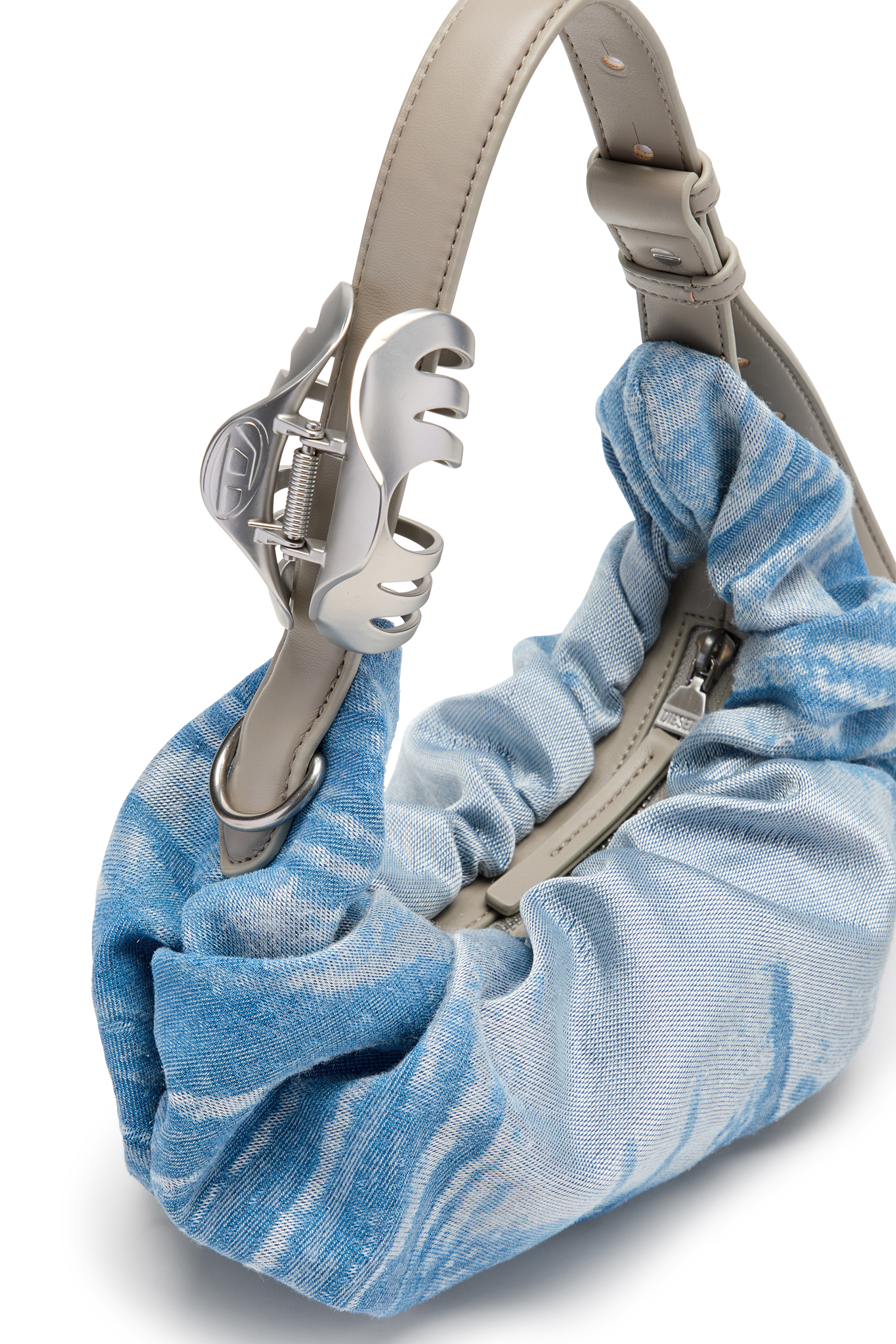 Diesel - GRAB-D HOBO S, Woman's Grab-D-Scrunched hobo bag in satin denim in Blue - 5
