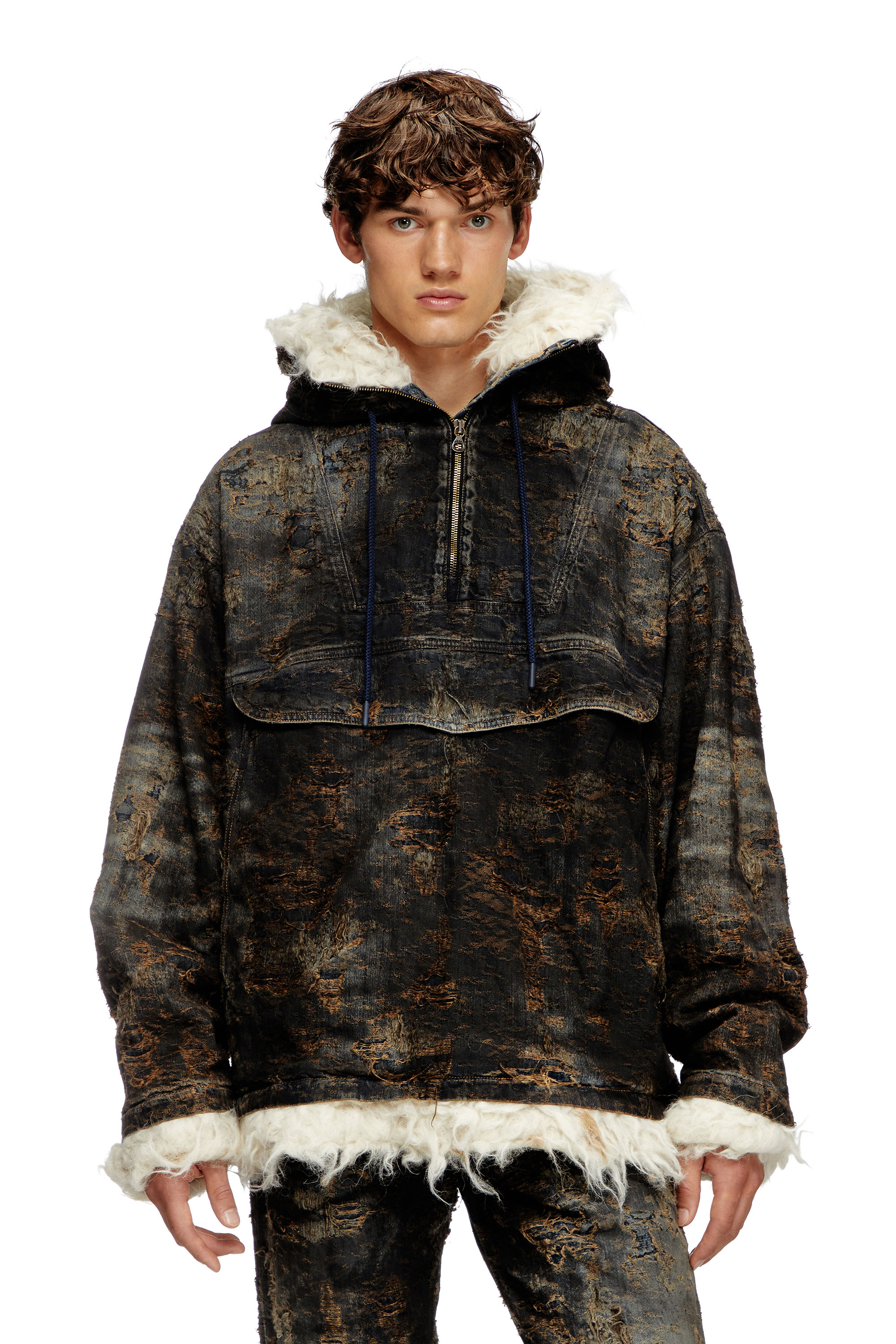 Diesel - D-ARAK-FSF, Unisex's Anorak in coated jacquard denim in Black/Dark grey - 1