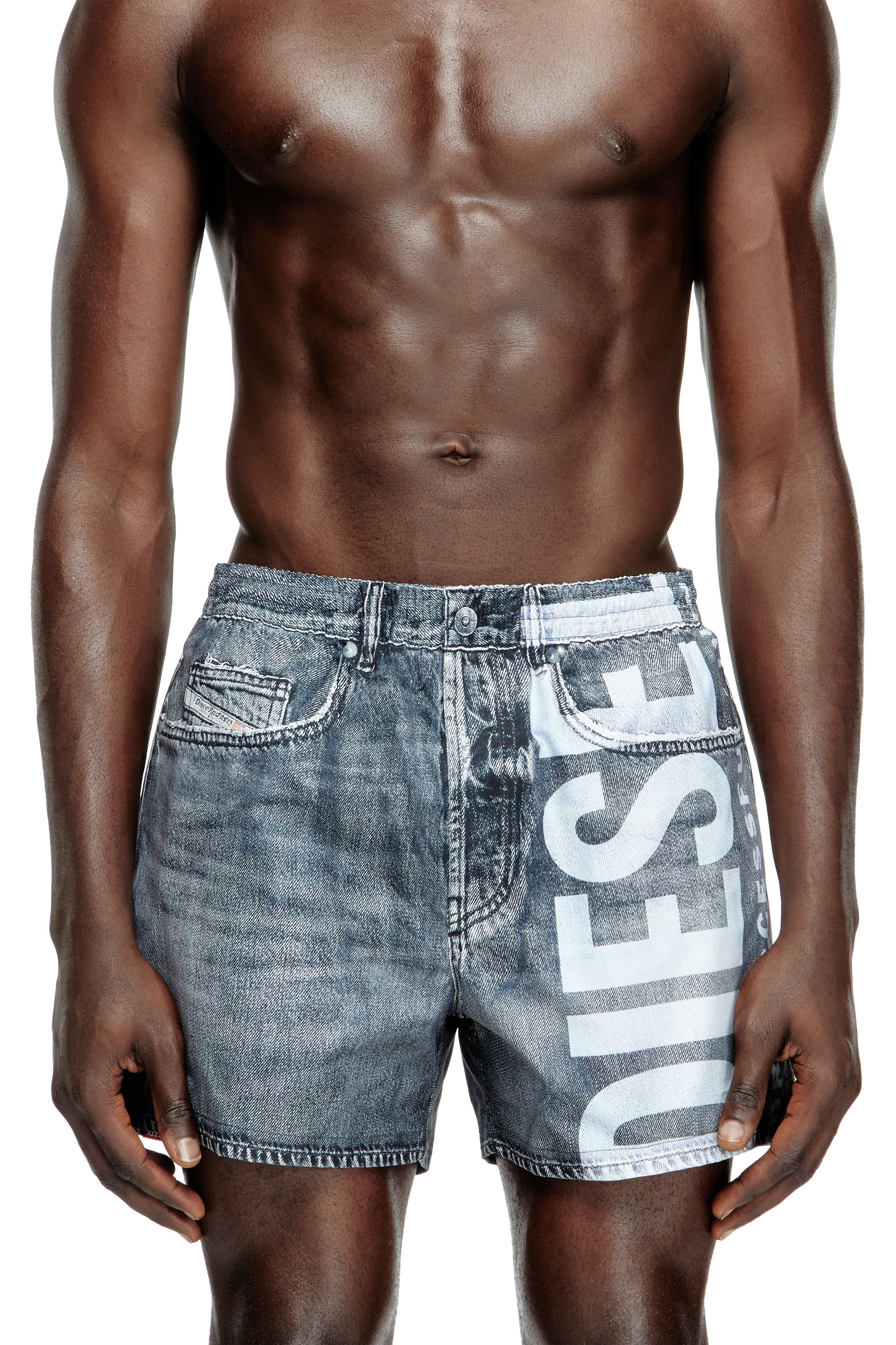 Diesel - KEN-37-DNM, Man's Mid-length trompe l'oeil-denim swim shorts in Grey - 1