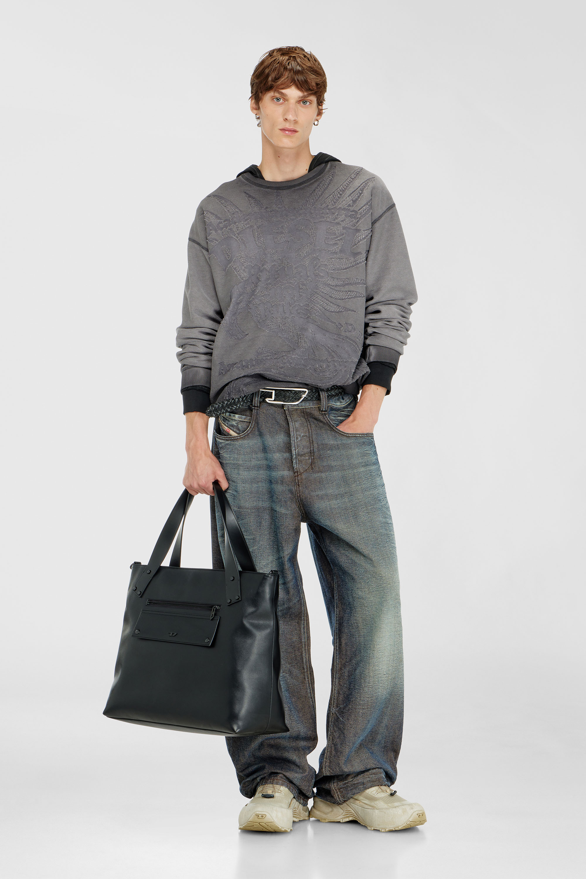 Diesel - S-ARON-RAW, Man's Sweatshirt with d&eacute;vor&eacute; print in Dark grey - 1