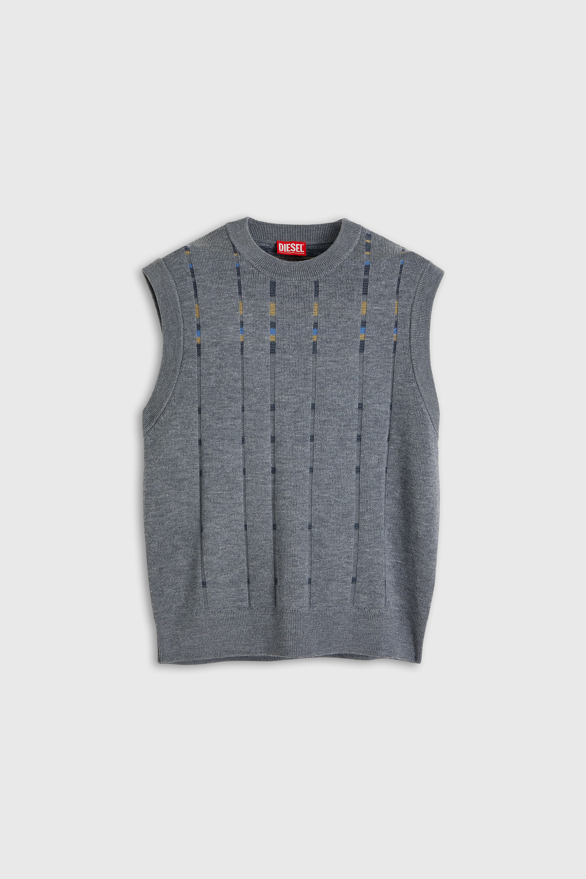 Diesel - K-ROERI, Man's Wool vest with check effect in Grey - 2