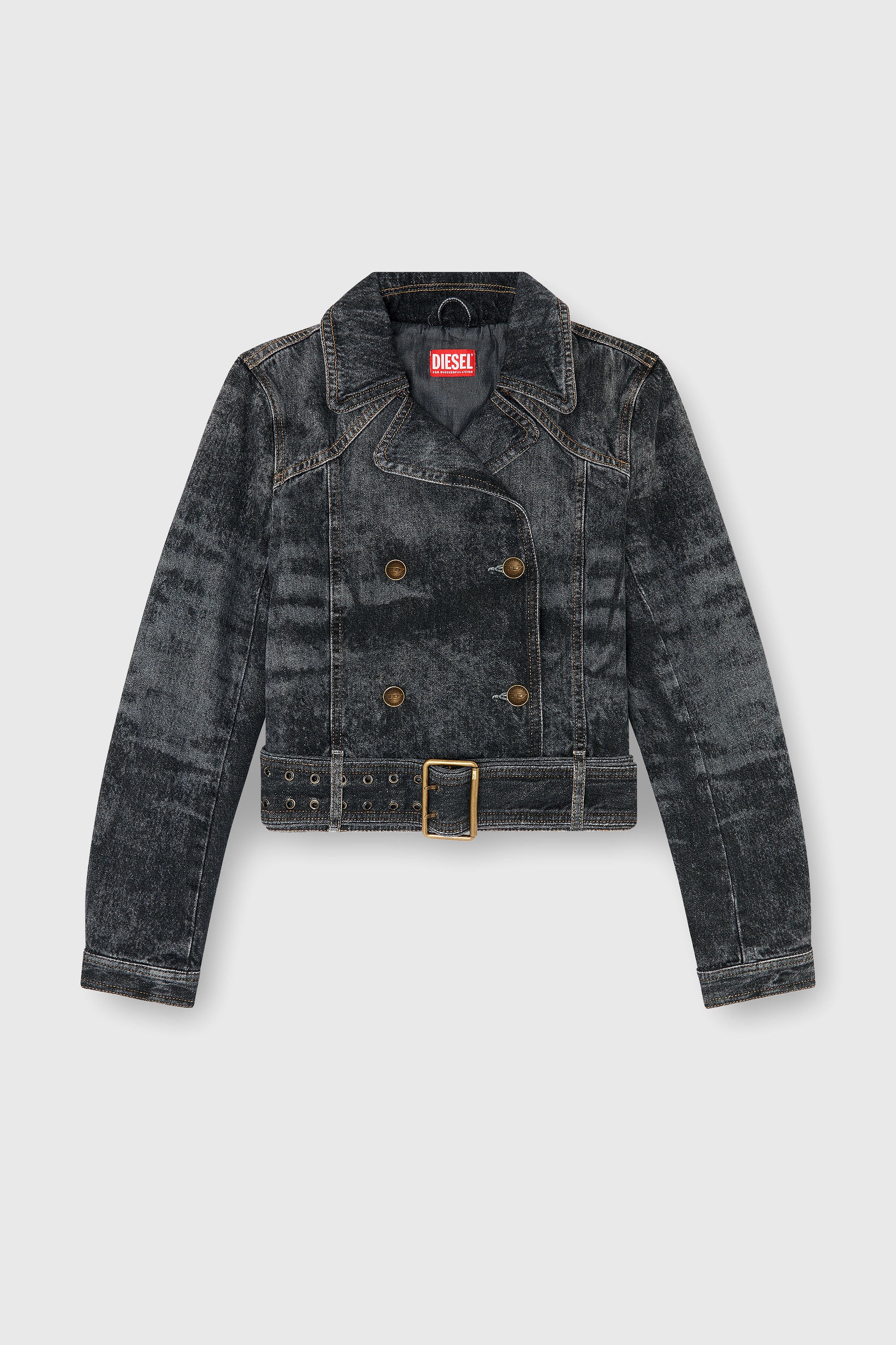 Diesel - DE-LEGEND-S, Woman's Cropped denim jacket with belt in Black - 2