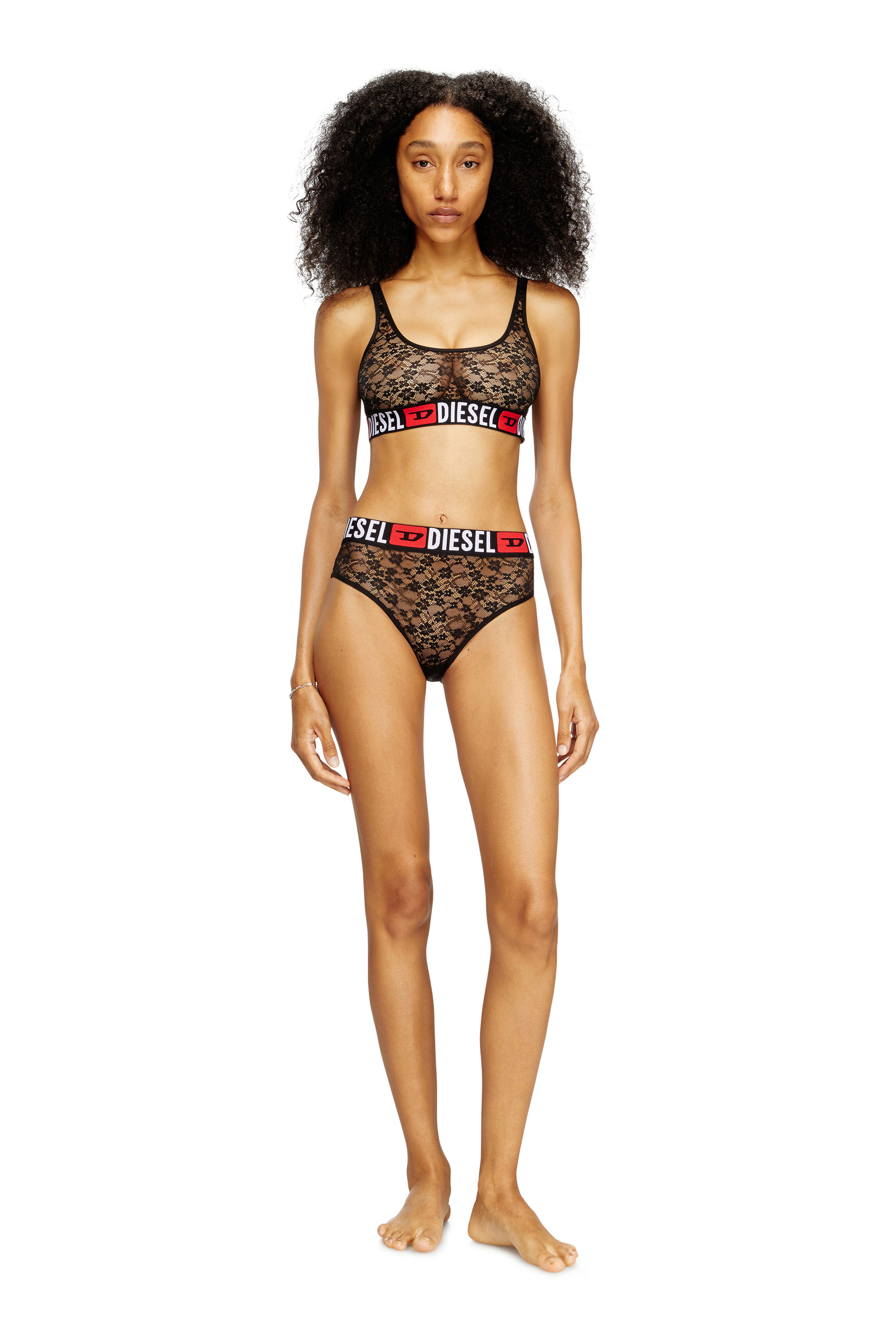Diesel - UFSB-ORIBA, Woman's Lace bralette with Diesel logo elastic in Black - 1