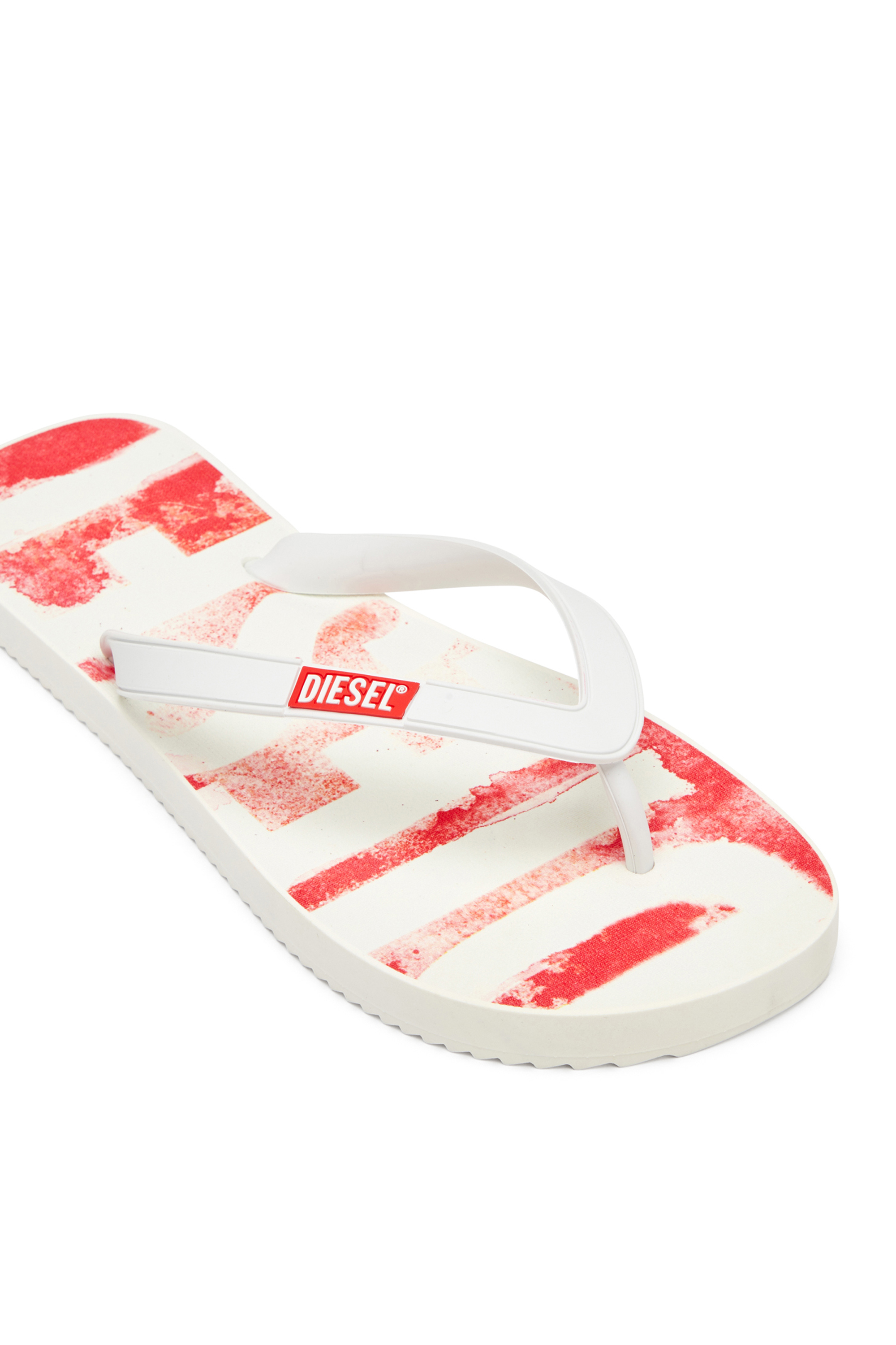 Diesel - SA-RIO, Man's Rubber flip-flops with graffiti logo in White/Red - 6