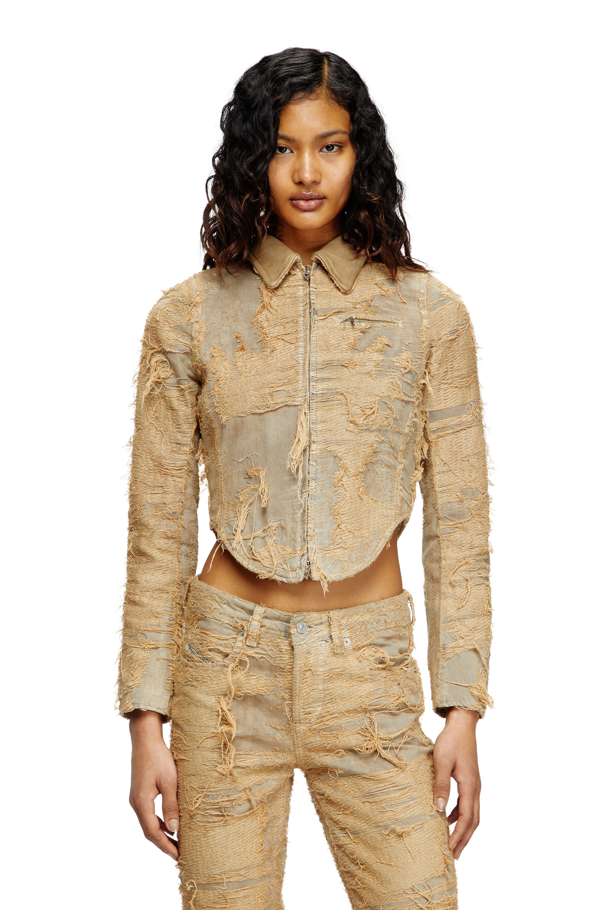 Diesel - DE-NEA-FSG, Woman's Slim jacket in overdyed floating-thread denim in Light Brown - 3