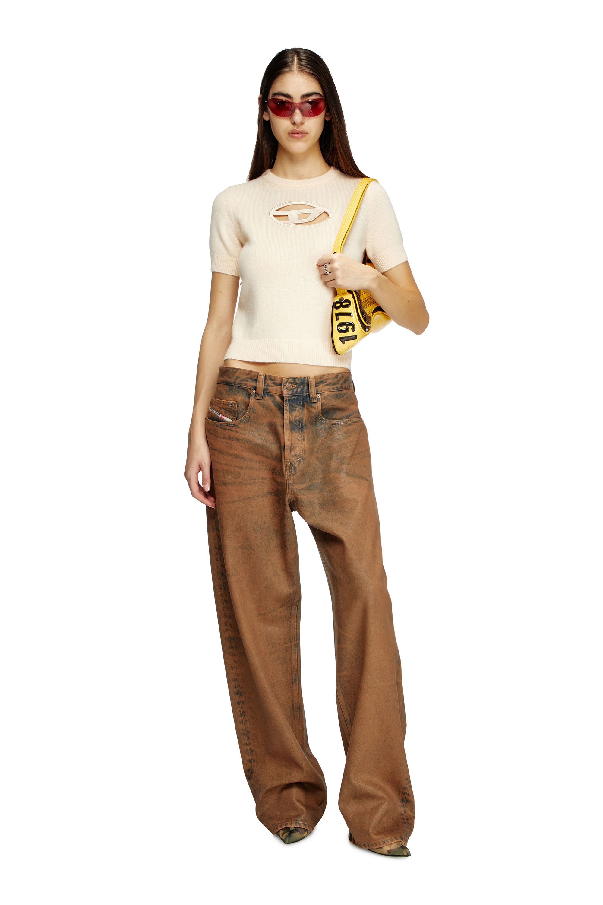 Diesel - M-ARGARIN-SS, Woman's Short-sleeve jumper in cashmere blend in Beige - 1