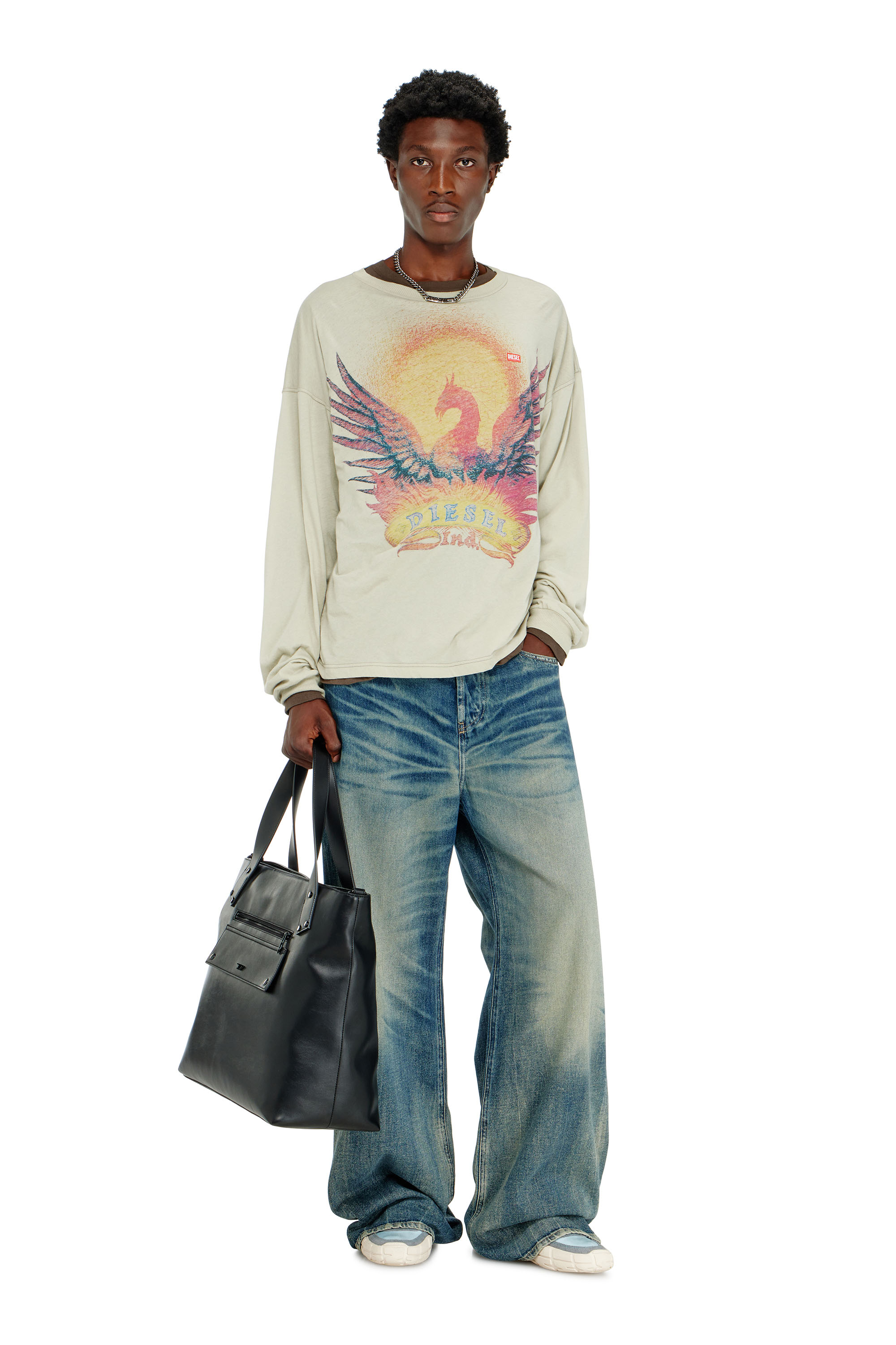 Diesel - T-BOXT-LS-AA1, Man's Long sleeve T-shirt with Phoenix graphic in Beige - 2