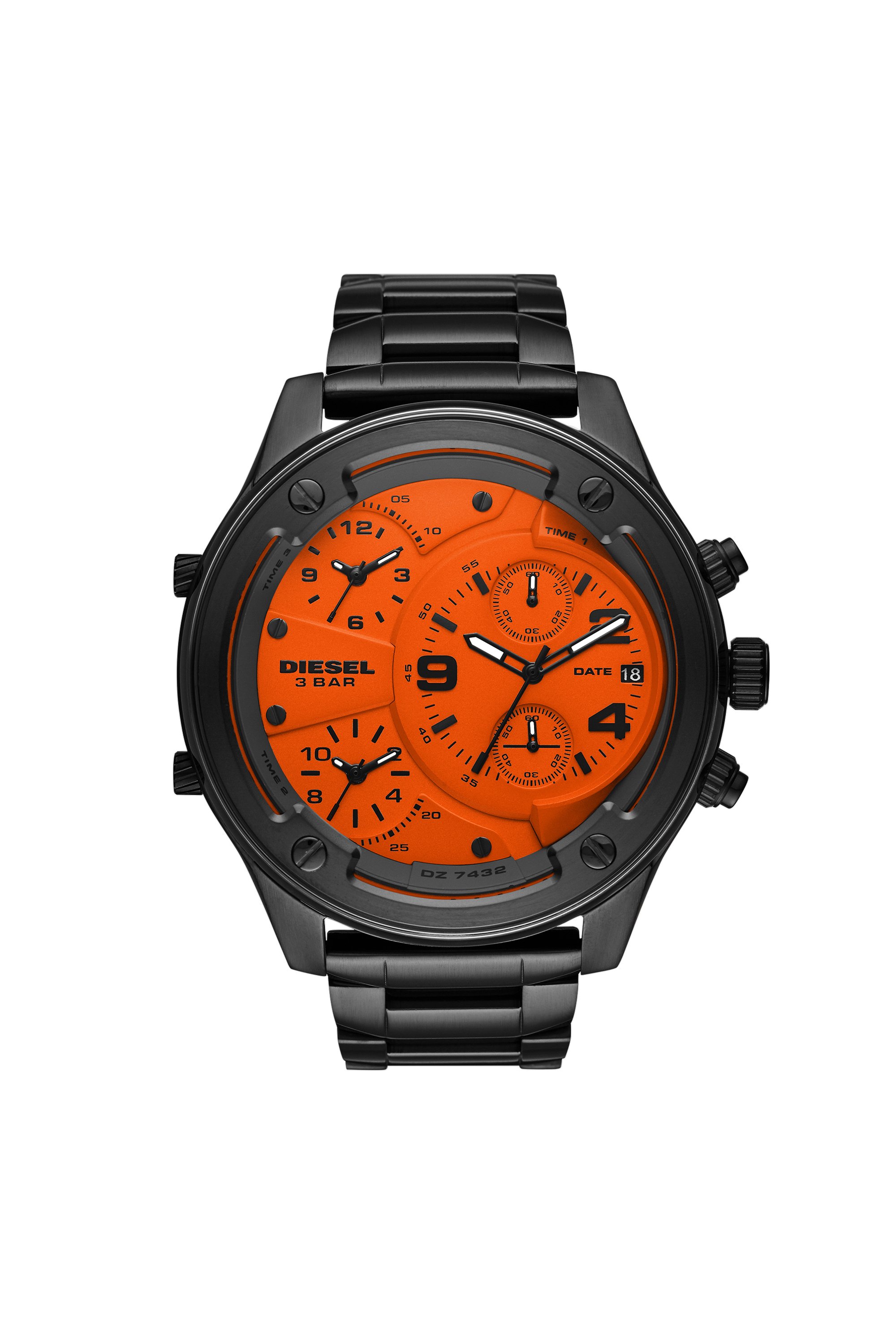Diesel - DZ7432, Man's Boltdown chronograph gunmetal stainless steel watch in Black/Orange - 1