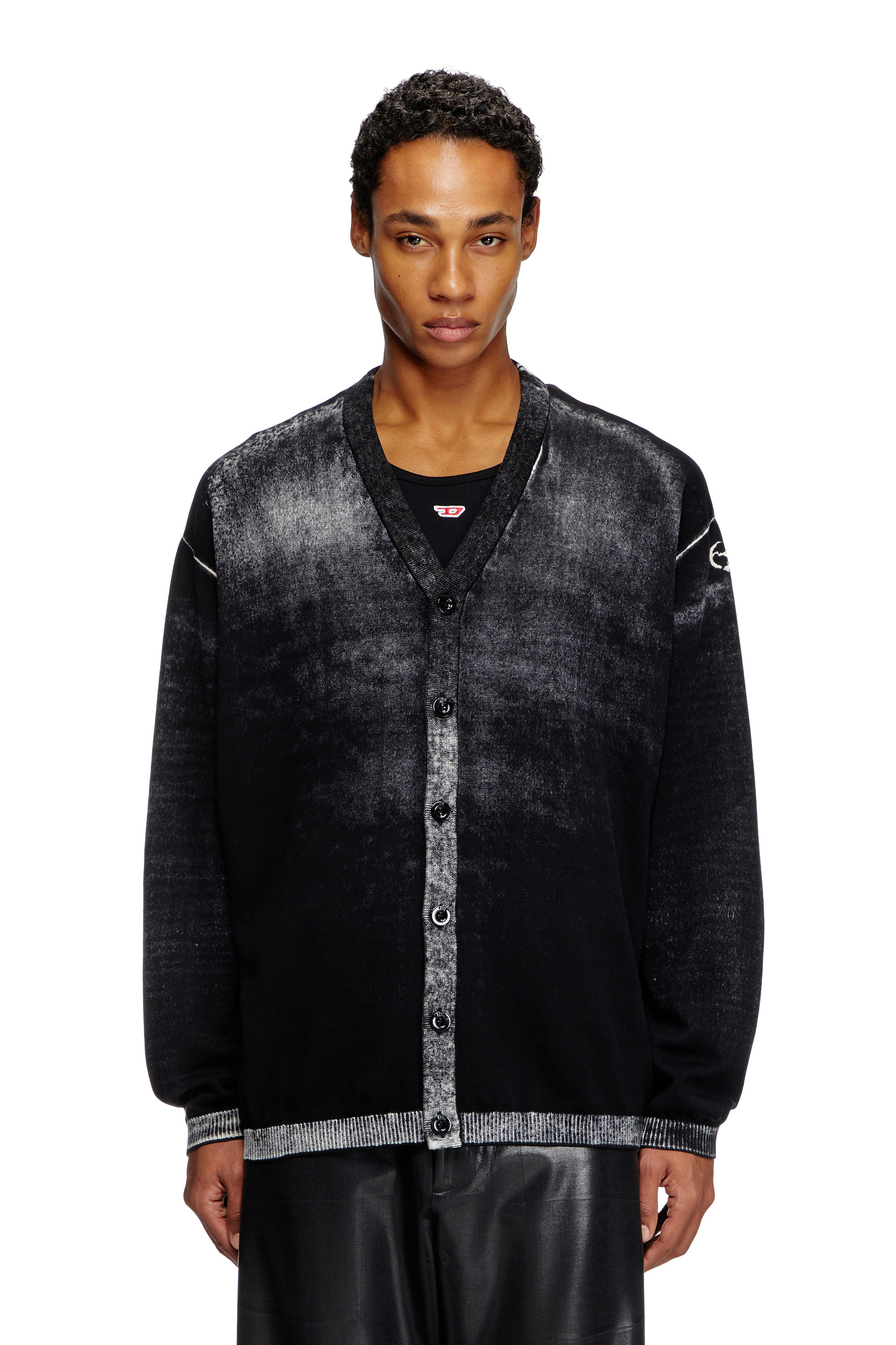 K-LARENCE-CARDIGAN-B, Black Diesel - K-LARENCE-CARDIGAN-B, Man's Reverse-print cotton cardigan in Black - 3