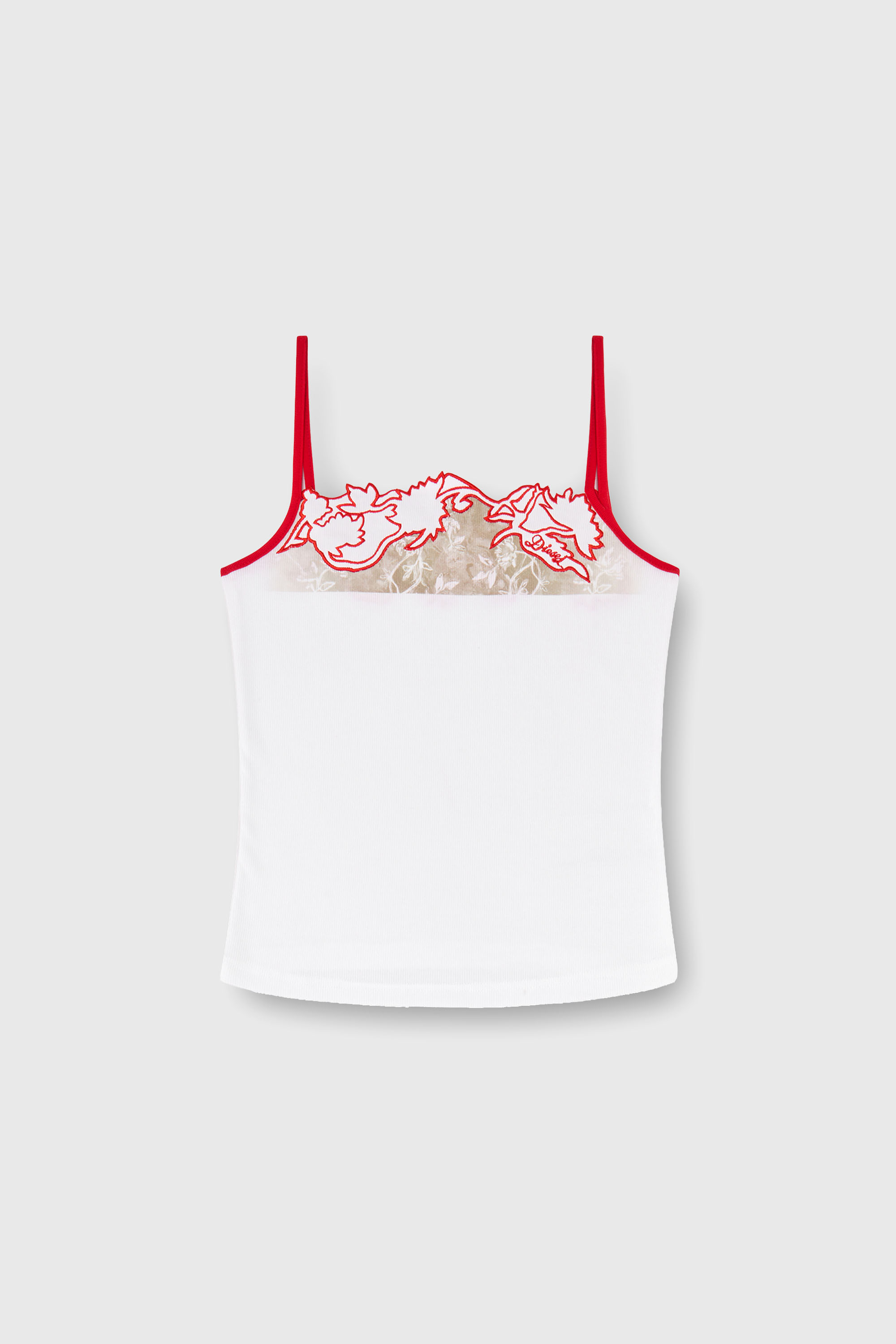 Diesel - T-EDNA, Woman's Ribbed camisole with floral outline embroidery in Red/White - 2