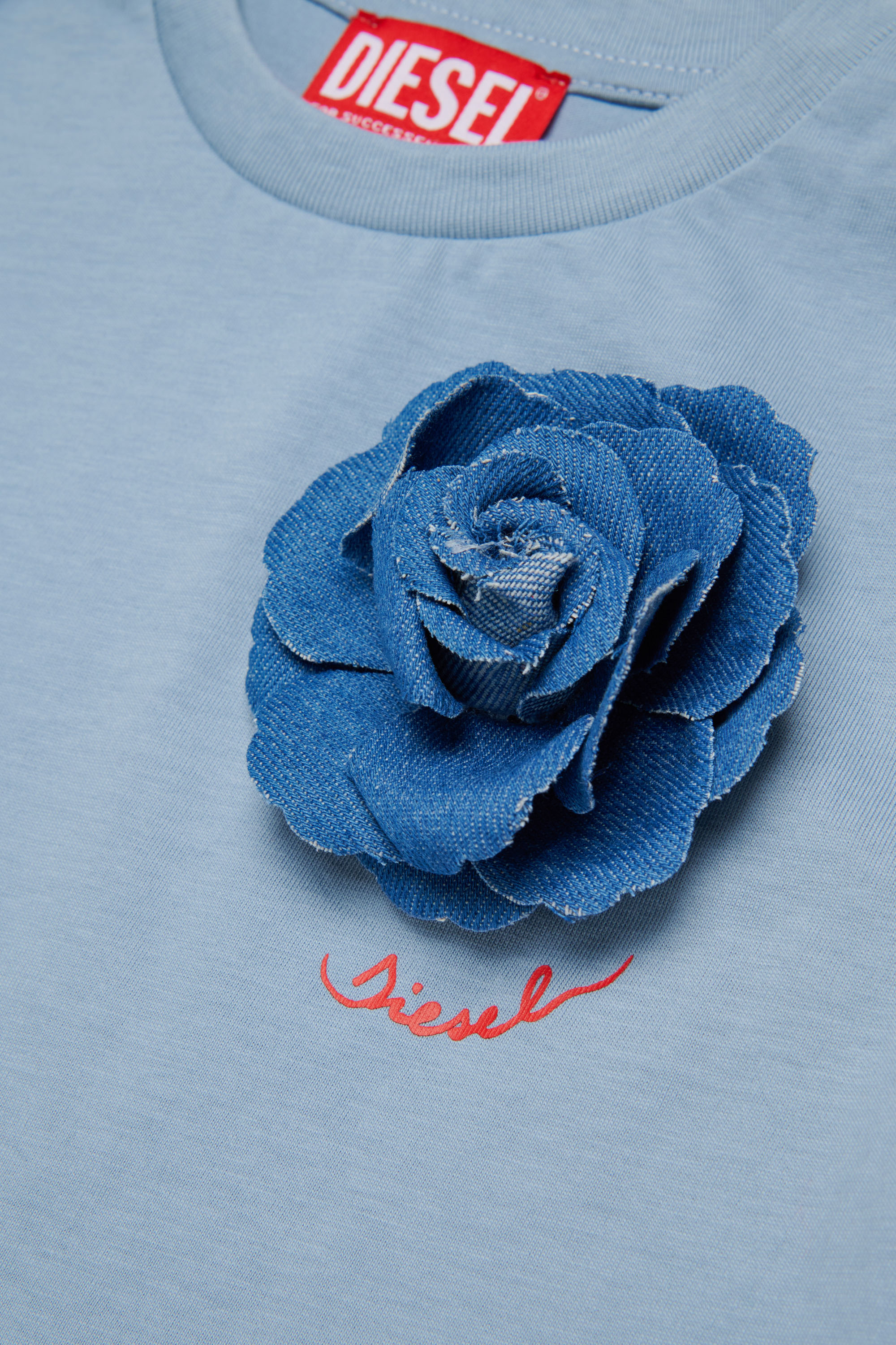 Diesel - TROSET, Woman's T-shirt with denim rose appliqu&eacute; in Light Blue - 4