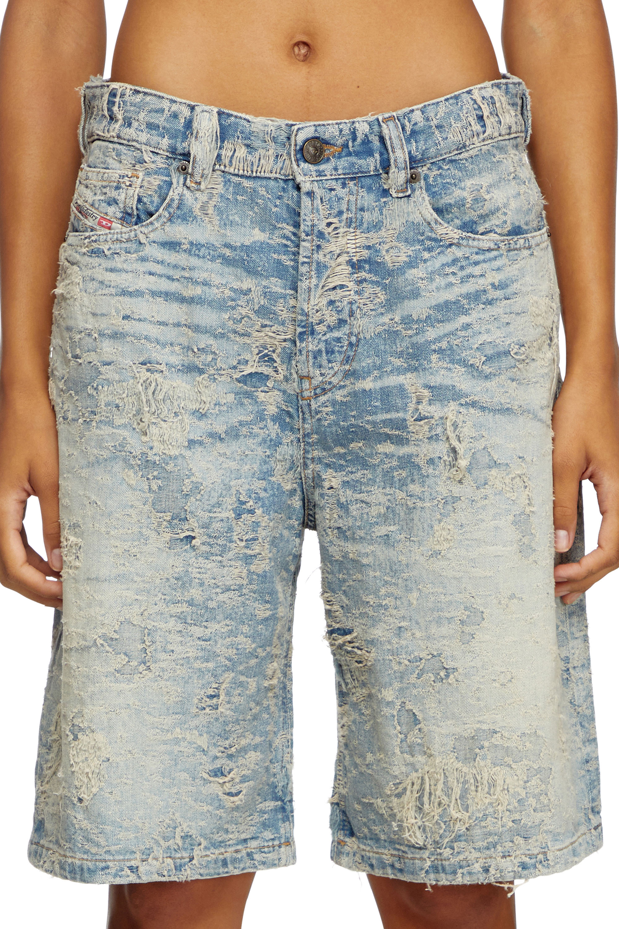 Diesel - DE-SIRE-SHORT-FSF, Woman's Shorts in dirty jacquard denim in Light Blue - 4