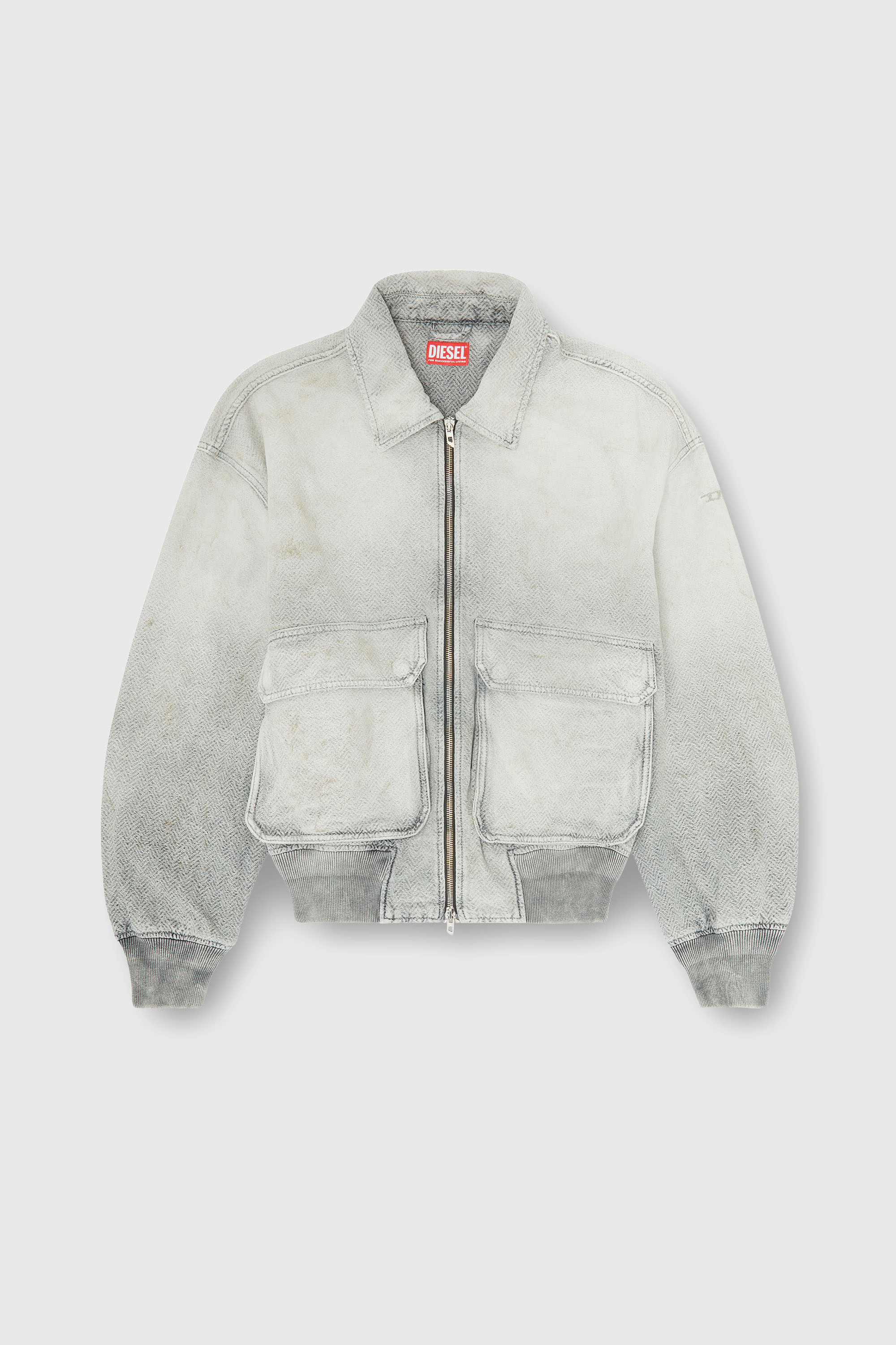 Diesel - D-KURZ, Unisex's Jacket in distressed herringbone denim in Grey - 1
