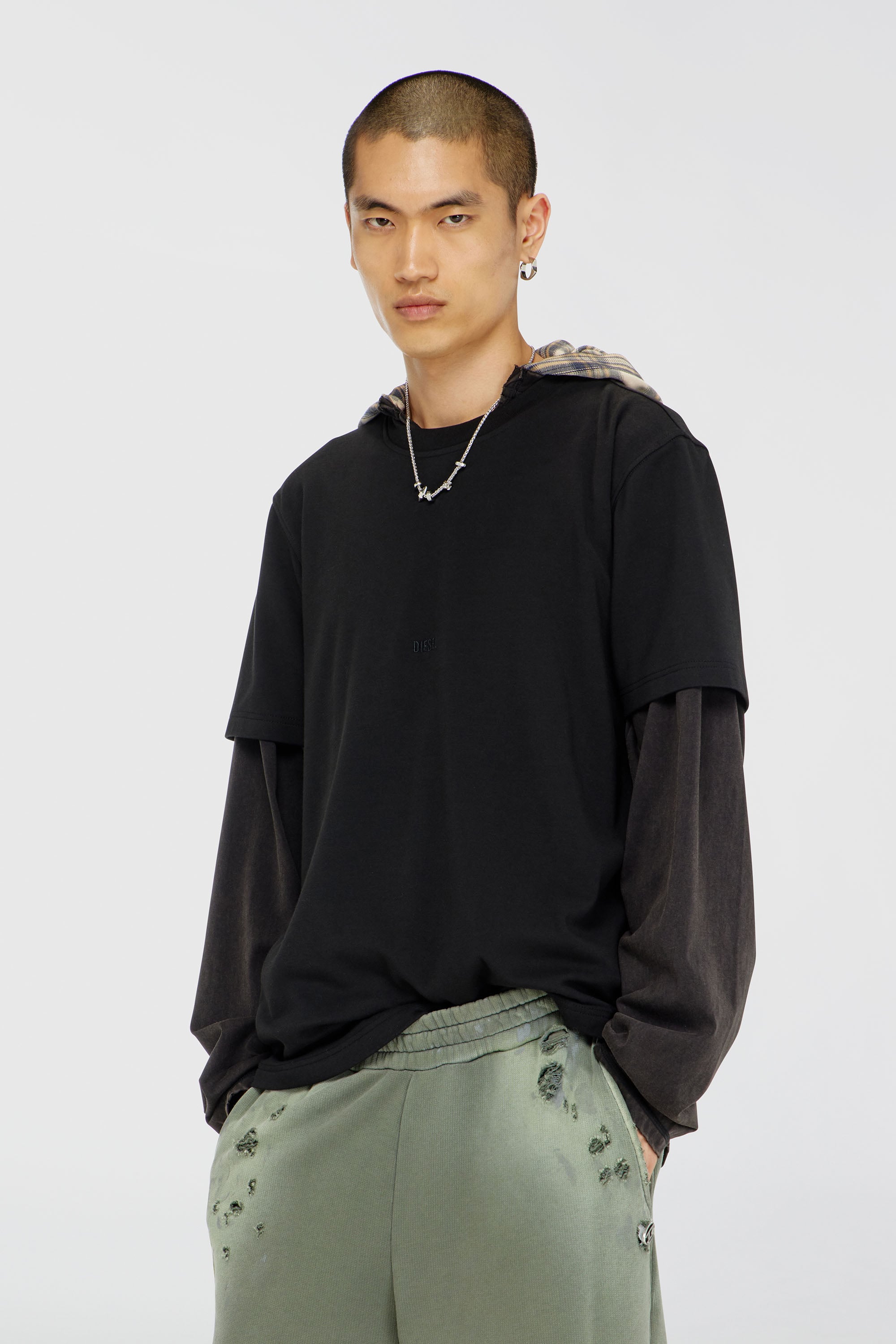Diesel - T-ADJUST-AA2, Man's Cotton-interlock T-shirt with logo embroidery in Black - 3