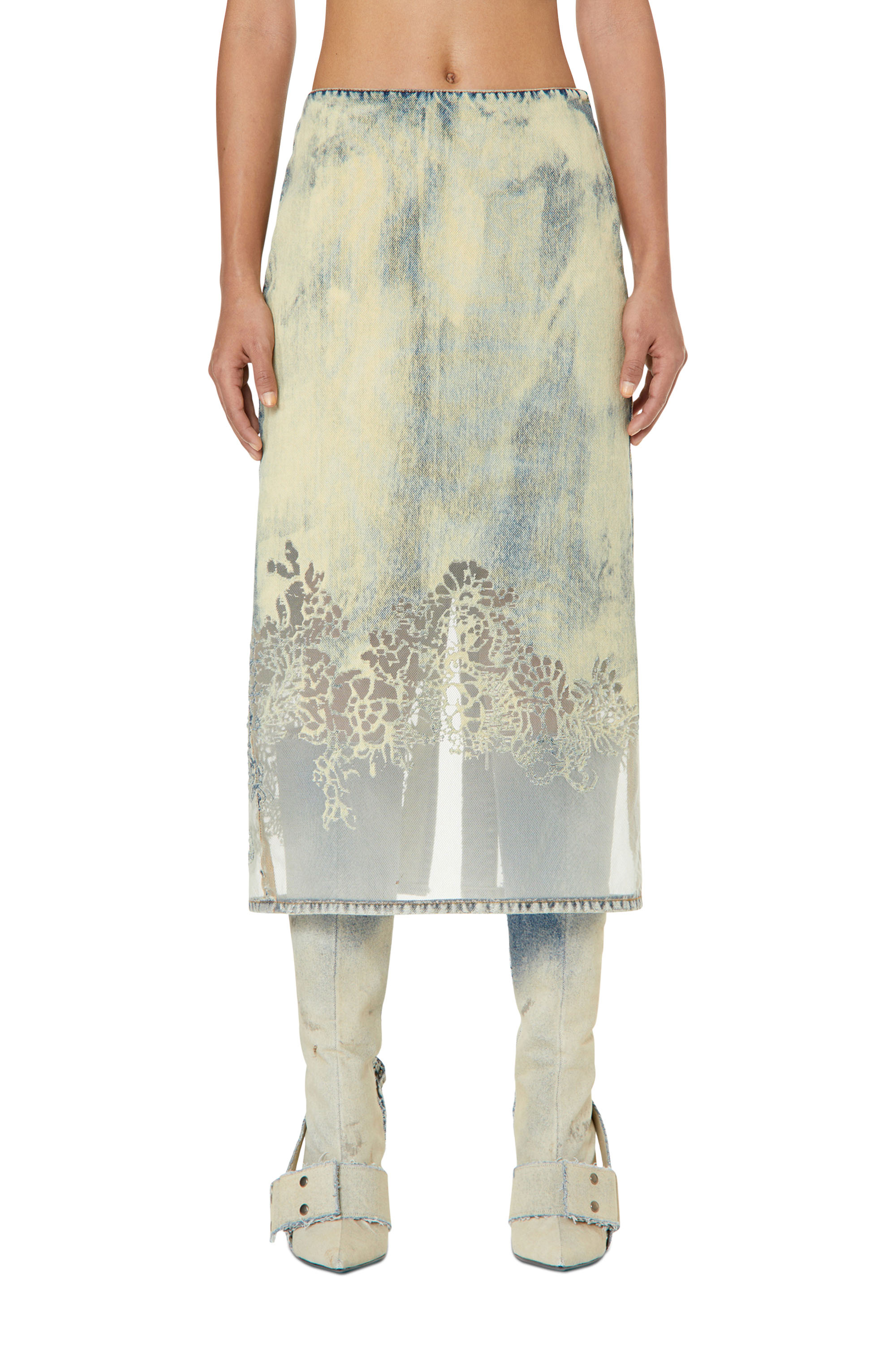 DE-PRA-FSC, Light Blue Diesel - DE-PRA-FSC, Woman's Midi skirt in lace denim in Light Blue - 3
