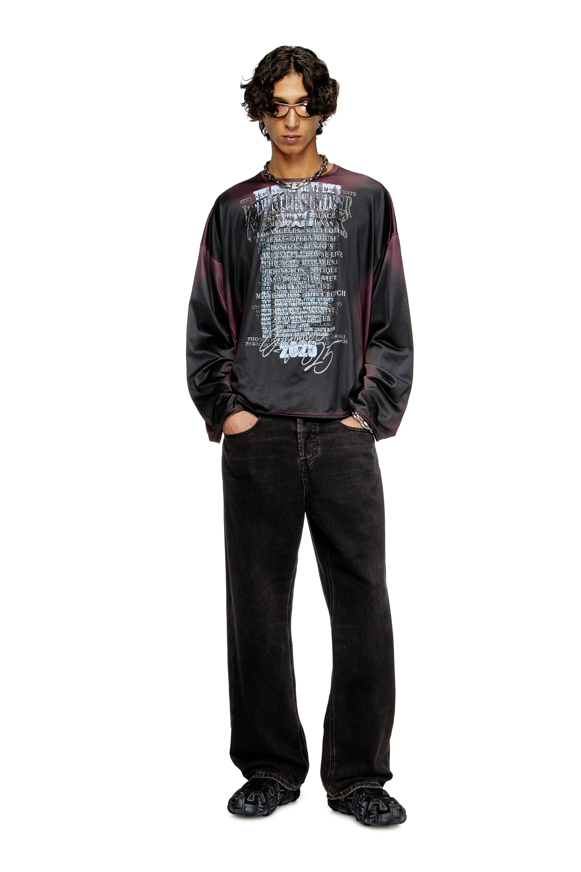 T-OLAVI-AA, Black/Violet Diesel - T-OLAVI-AA, Unisex's Long-sleeve tech-jersey T-shirt with lyrics print in Black/Violet - 1