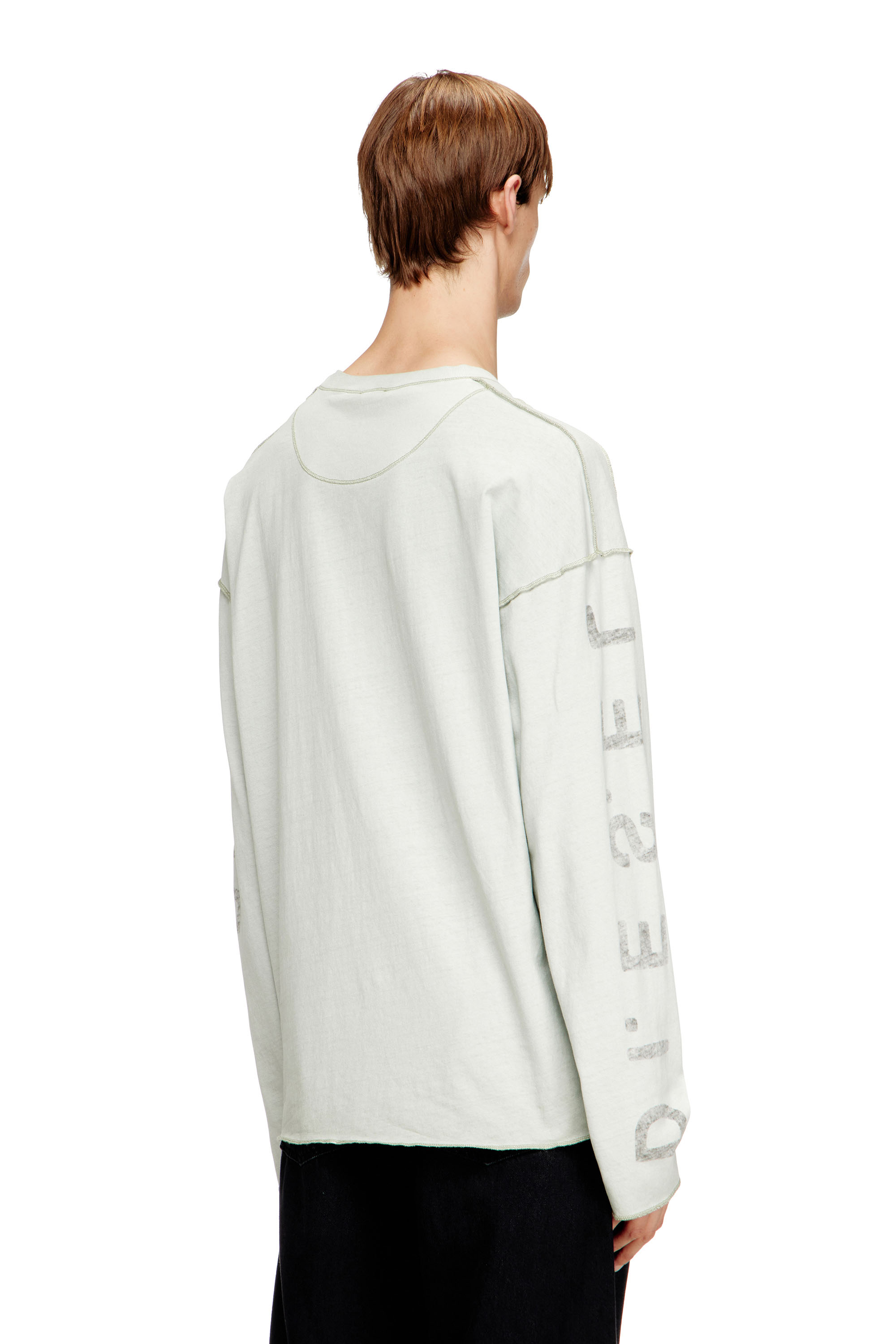 Diesel - T-LOOK-LS, Man's Relaxed long-sleeve T-shirt with printed sleeves in Light Grey - 4