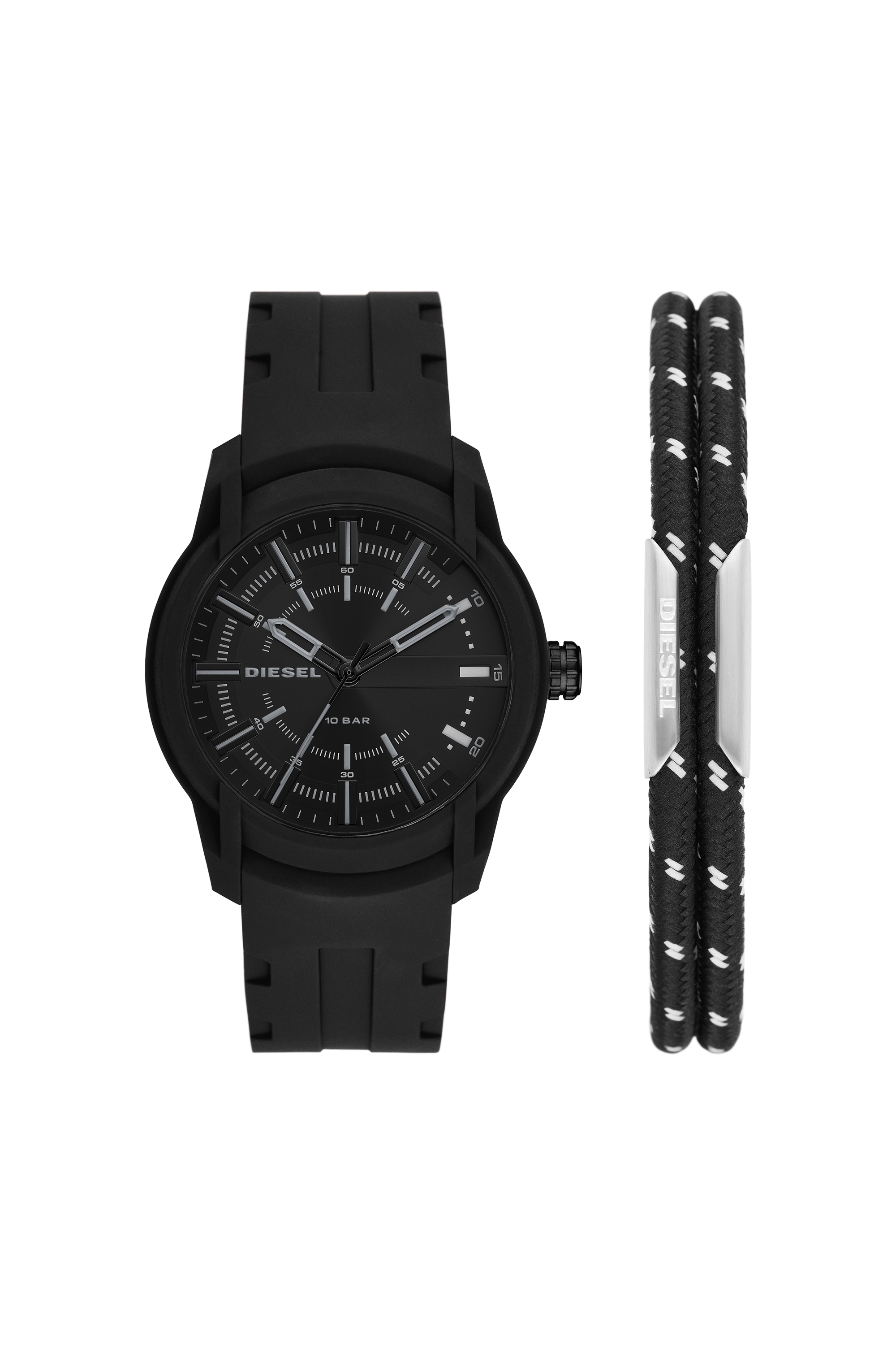 Diesel - DZ1978, Man's Armbar Silicone Watch and Bracelet Set in Black - 1
