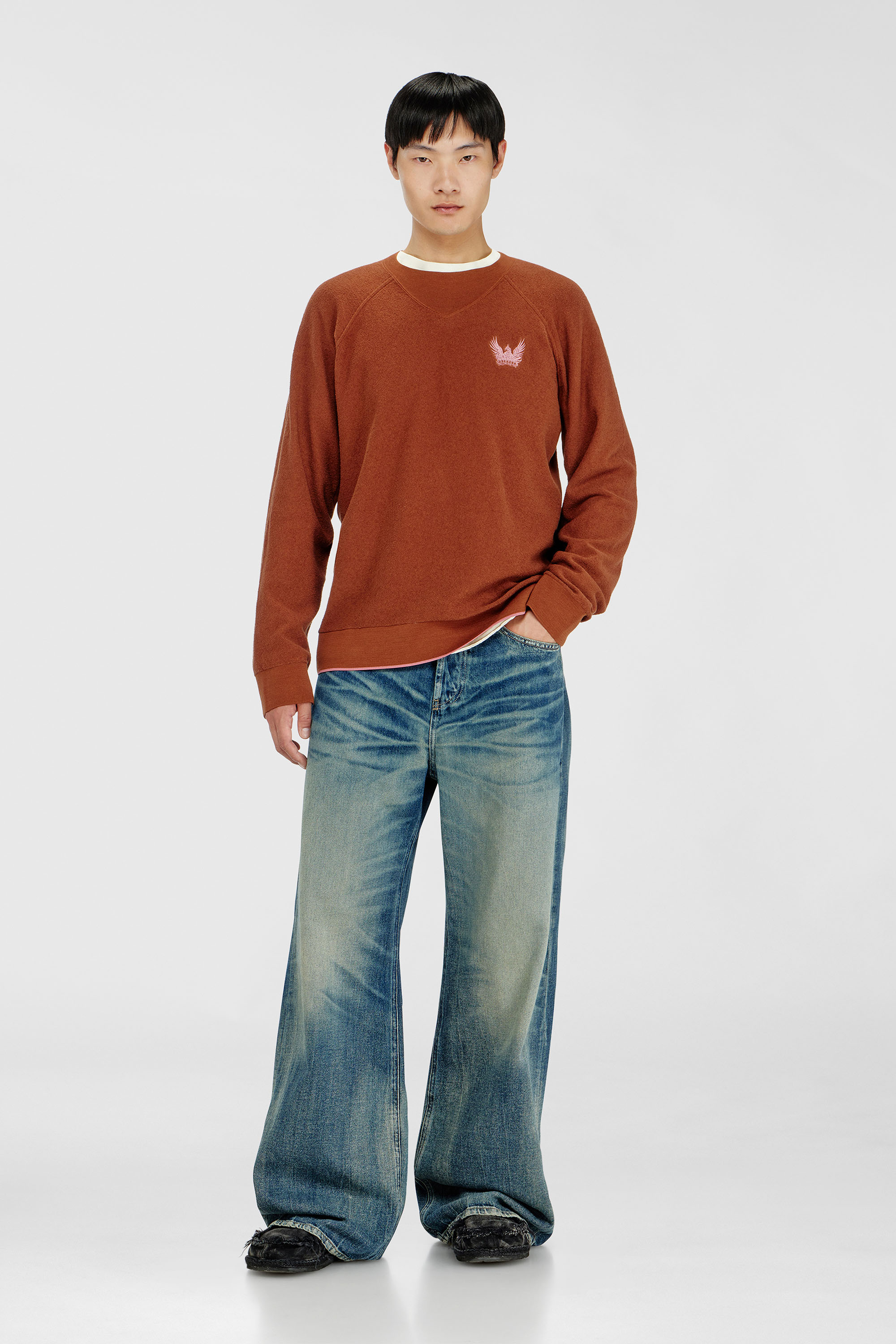 Diesel - K-RALFS, Man's Boucl&eacute; jumper with Phoenix embroidery in Brown - 1