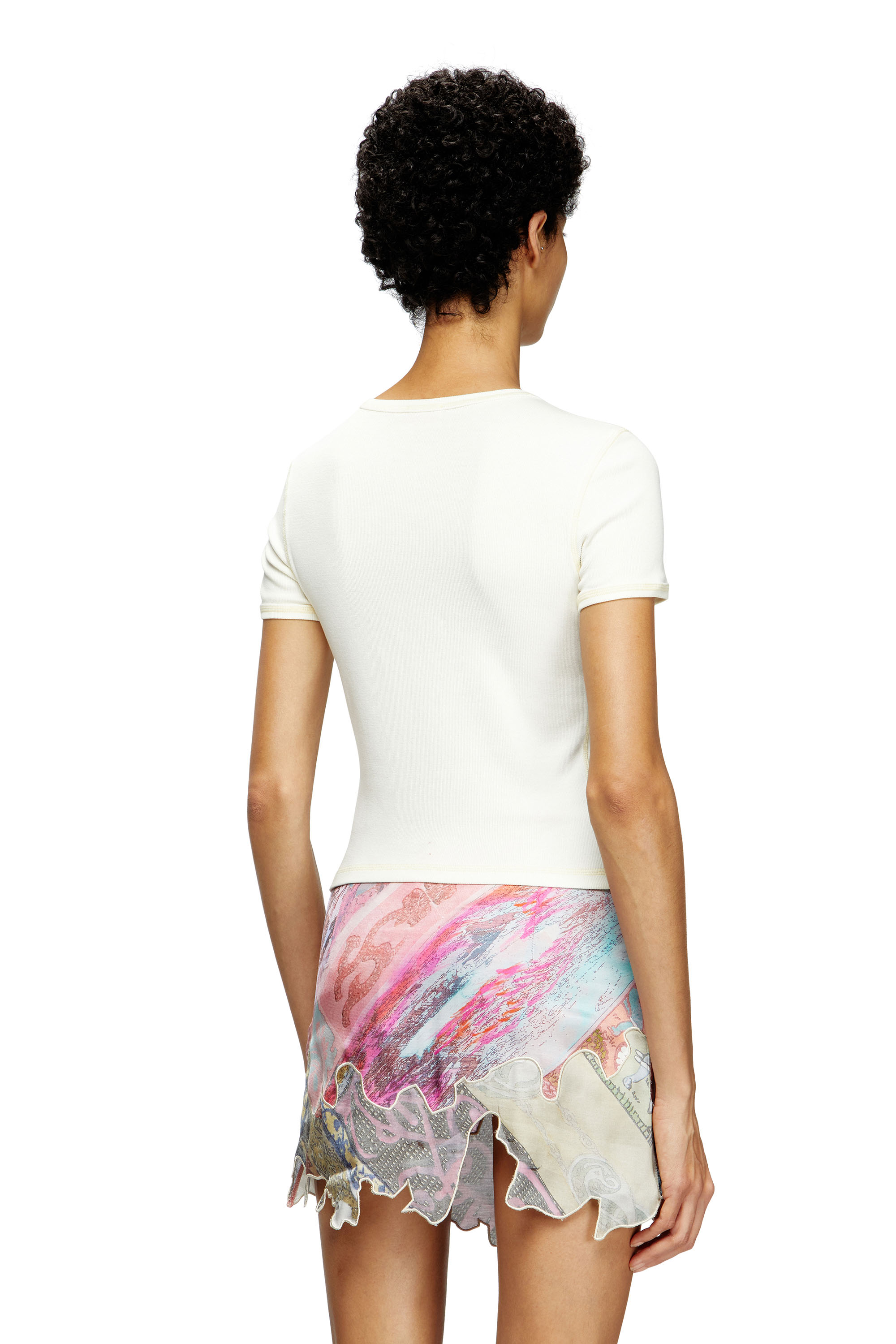 T-ELE, White Diesel - T-ELE, Woman's Ribbed T-shirt with watercolour heart D in White - 4