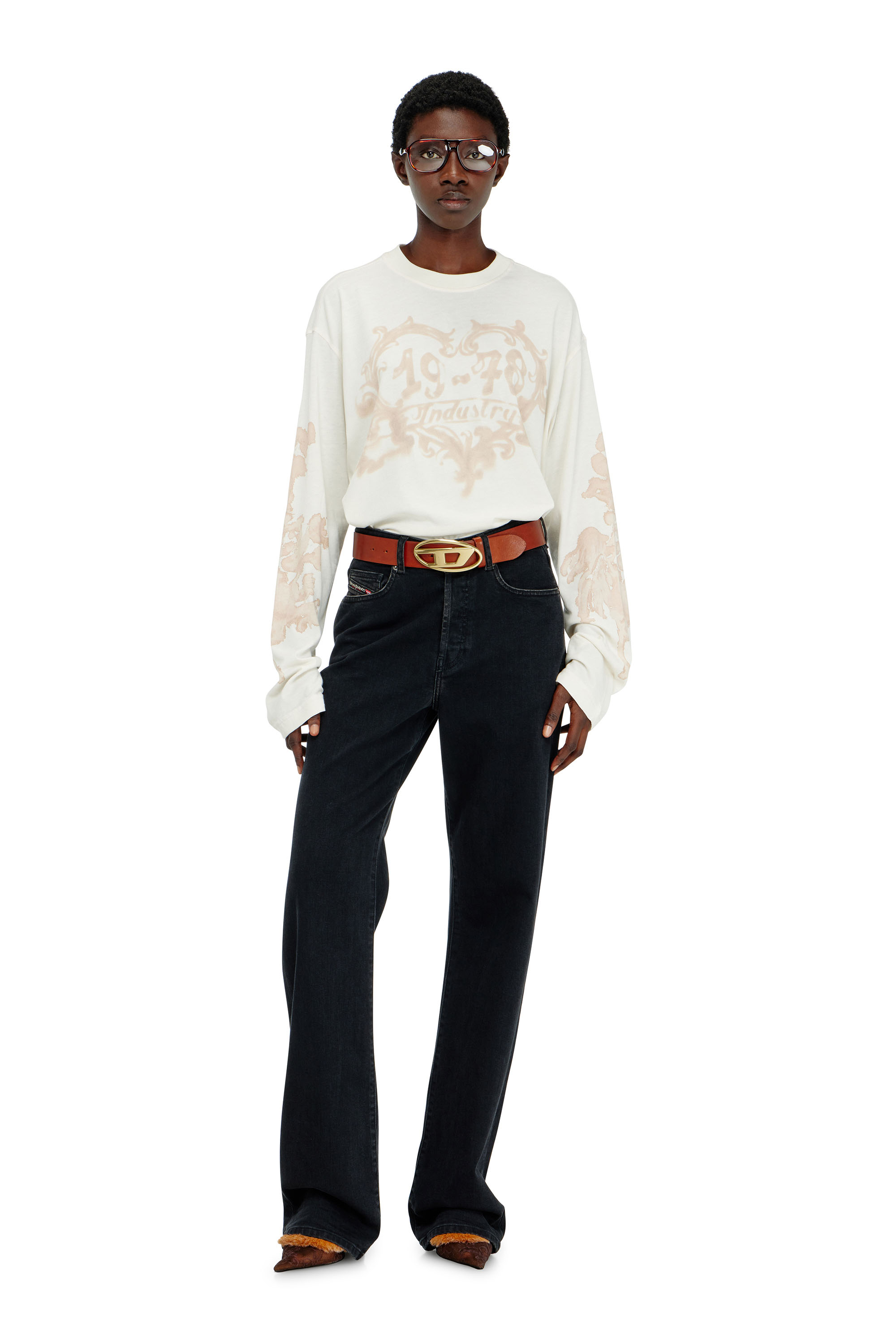 Diesel - T-HILARY-LS-AA1, Woman's Cotton long-sleeve T-shirt with graphic print in White/Pink - 1